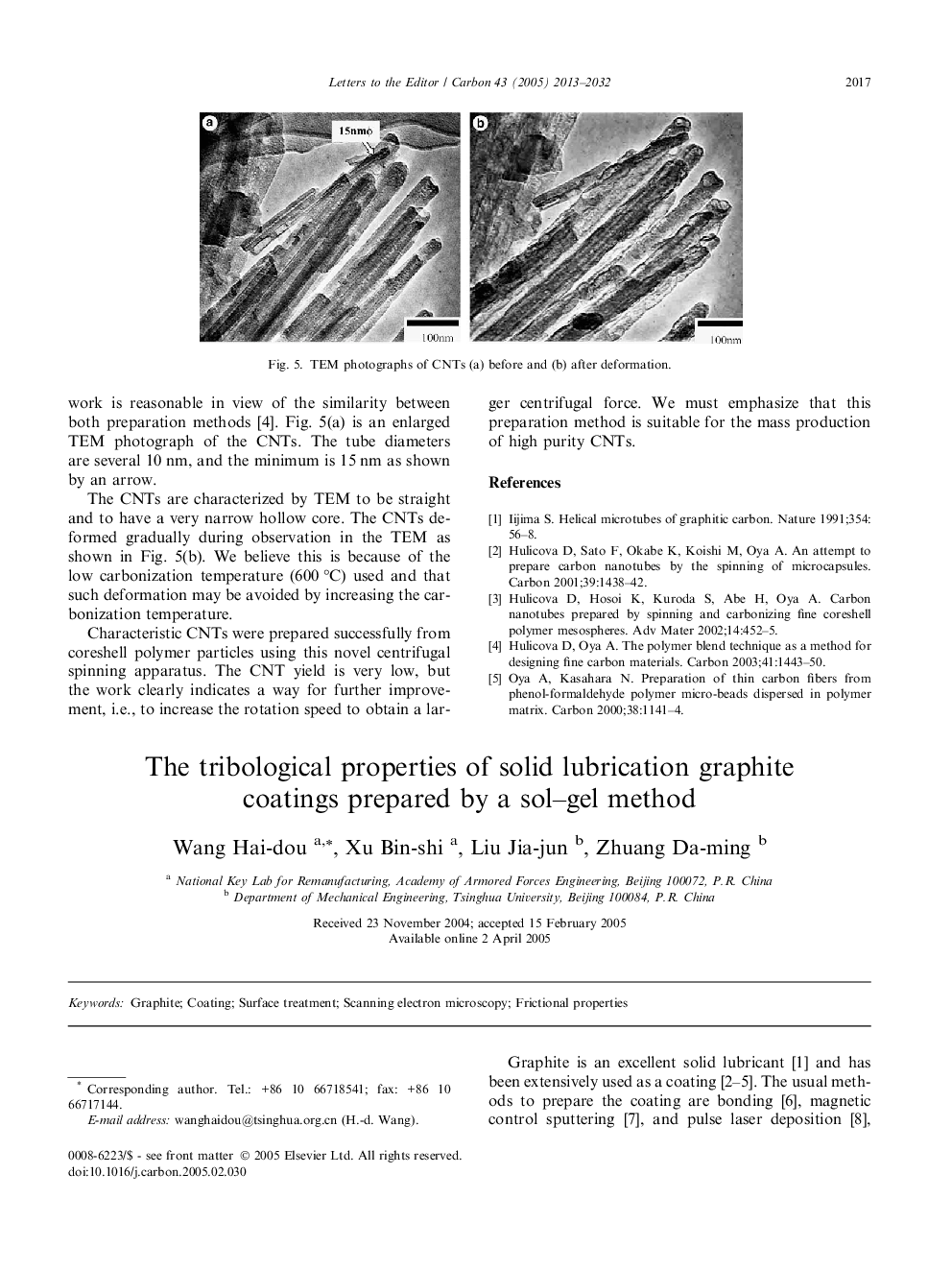 The tribological properties of solid lubrication graphite coatings prepared by a sol-gel method