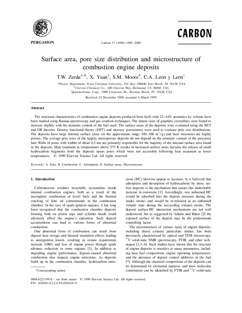 Surface area, pore size distribution and microstructure of combustion engine deposits