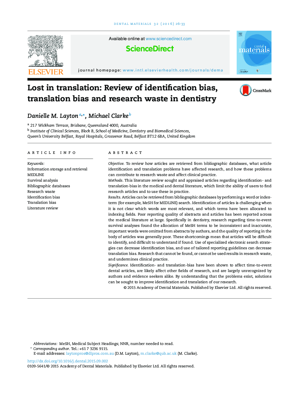 Lost in translation: Review of identification bias, translation bias and research waste in dentistry