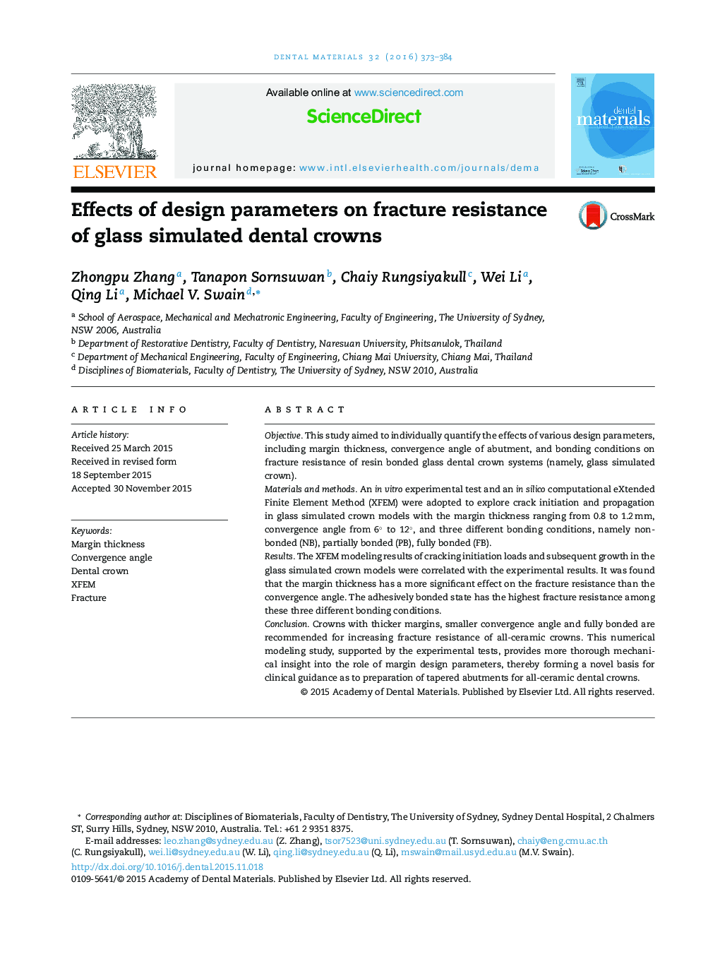 Effects of design parameters on fracture resistance of glass simulated dental crowns