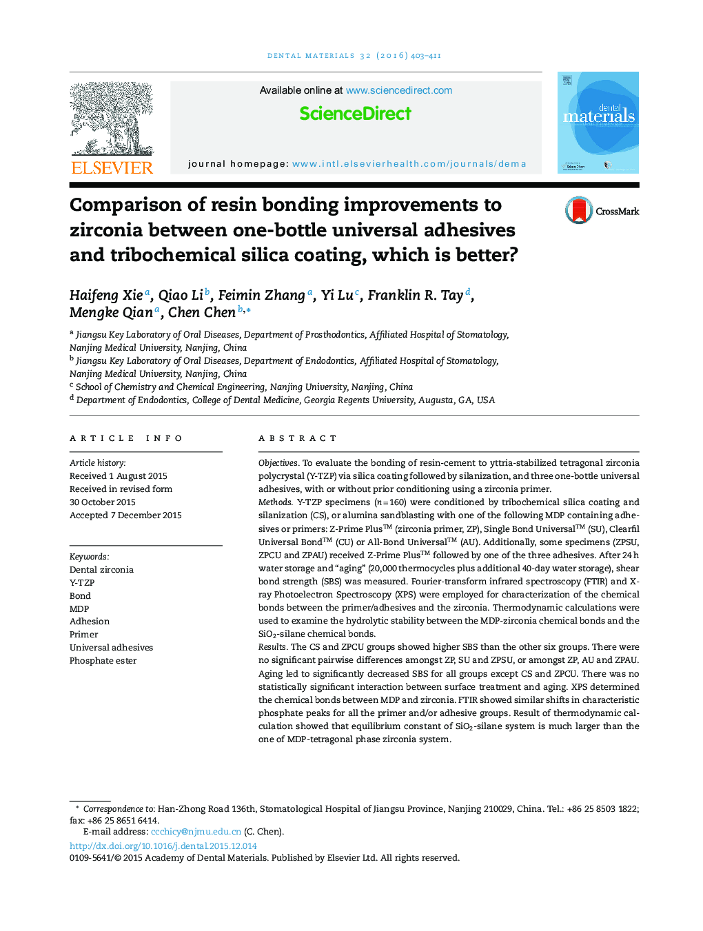 Comparison of resin bonding improvements to zirconia between one-bottle universal adhesives and tribochemical silica coating, which is better?