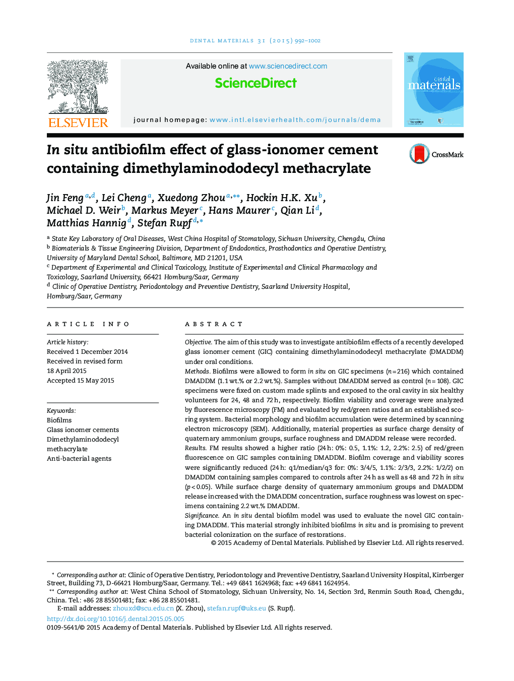 In situ antibiofilm effect of glass-ionomer cement containing dimethylaminododecyl methacrylate