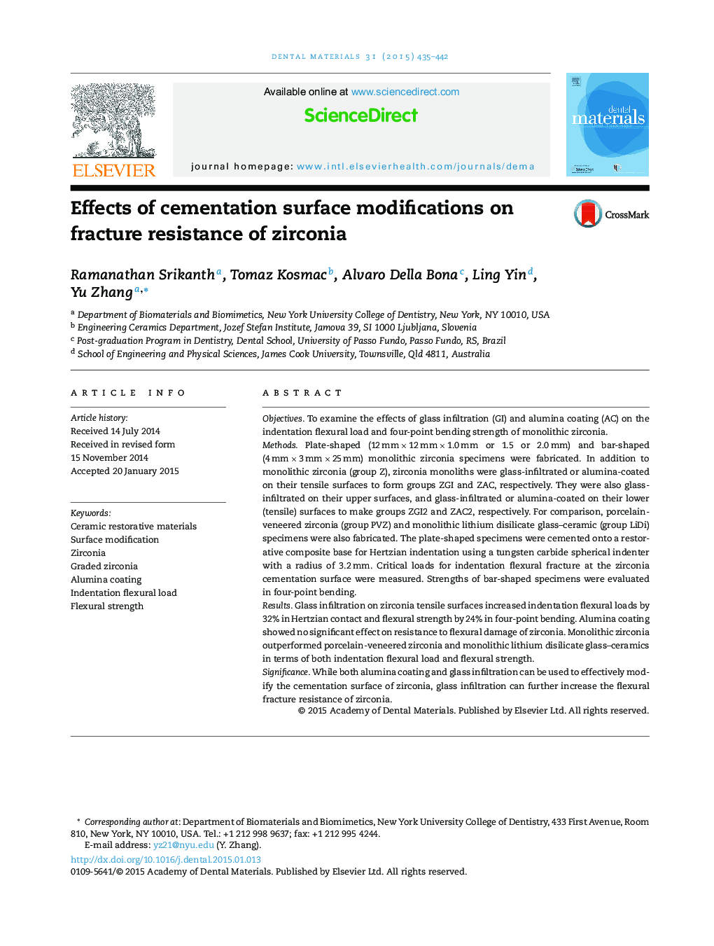Effects of cementation surface modifications on fracture resistance of zirconia