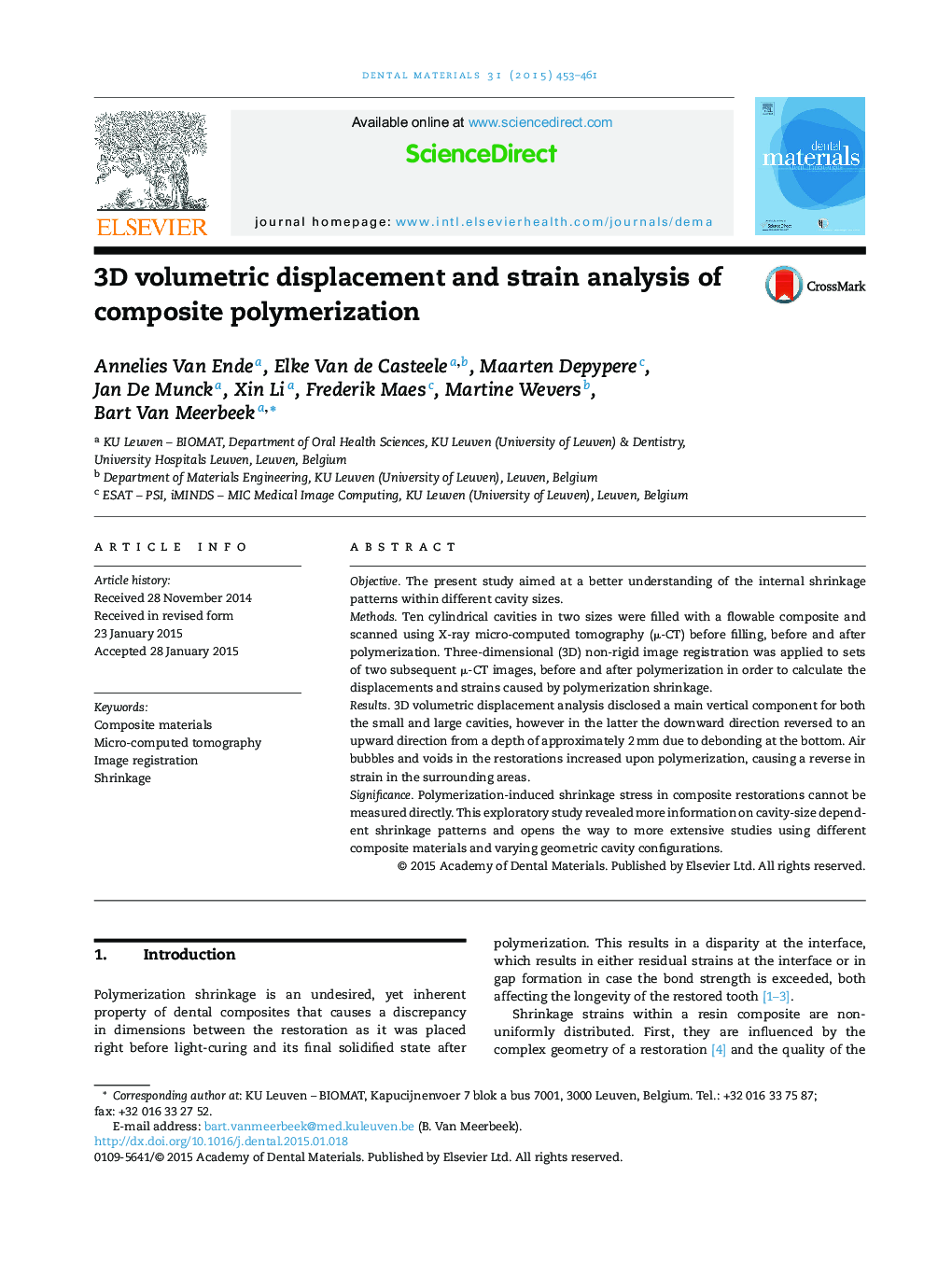 3D volumetric displacement and strain analysis of composite polymerization