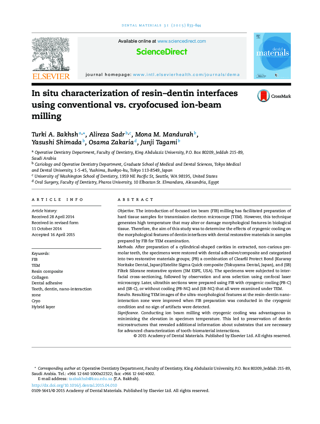 In situ characterization of resin–dentin interfaces using conventional vs. cryofocused ion-beam milling