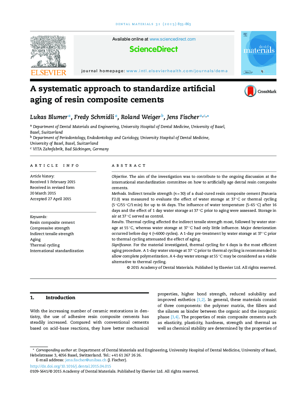 A systematic approach to standardize artificial aging of resin composite cements