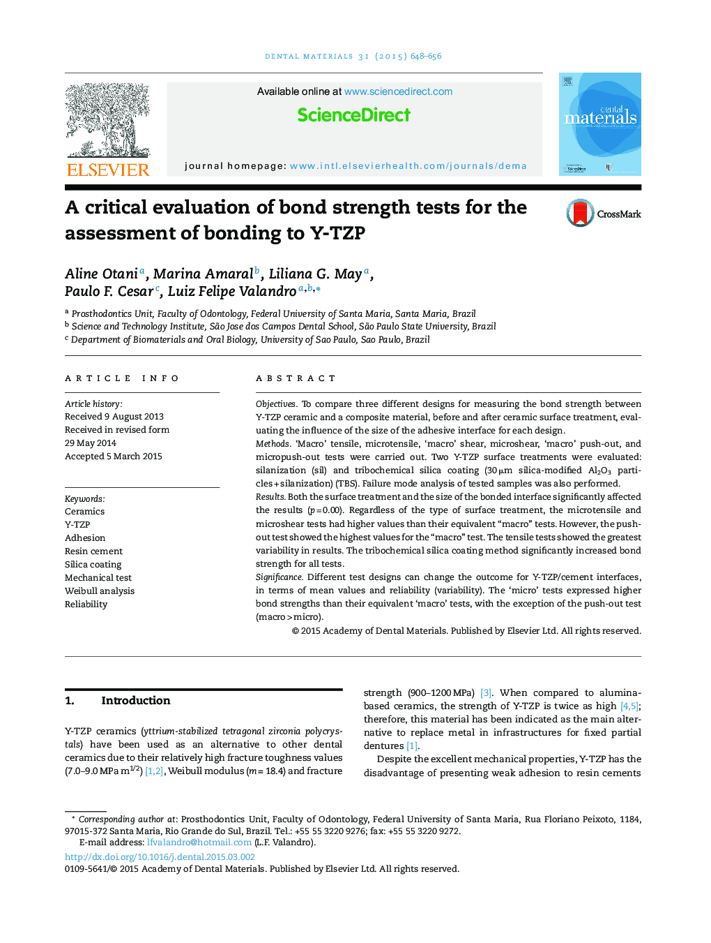 A critical evaluation of bond strength tests for the assessment of bonding to Y-TZP