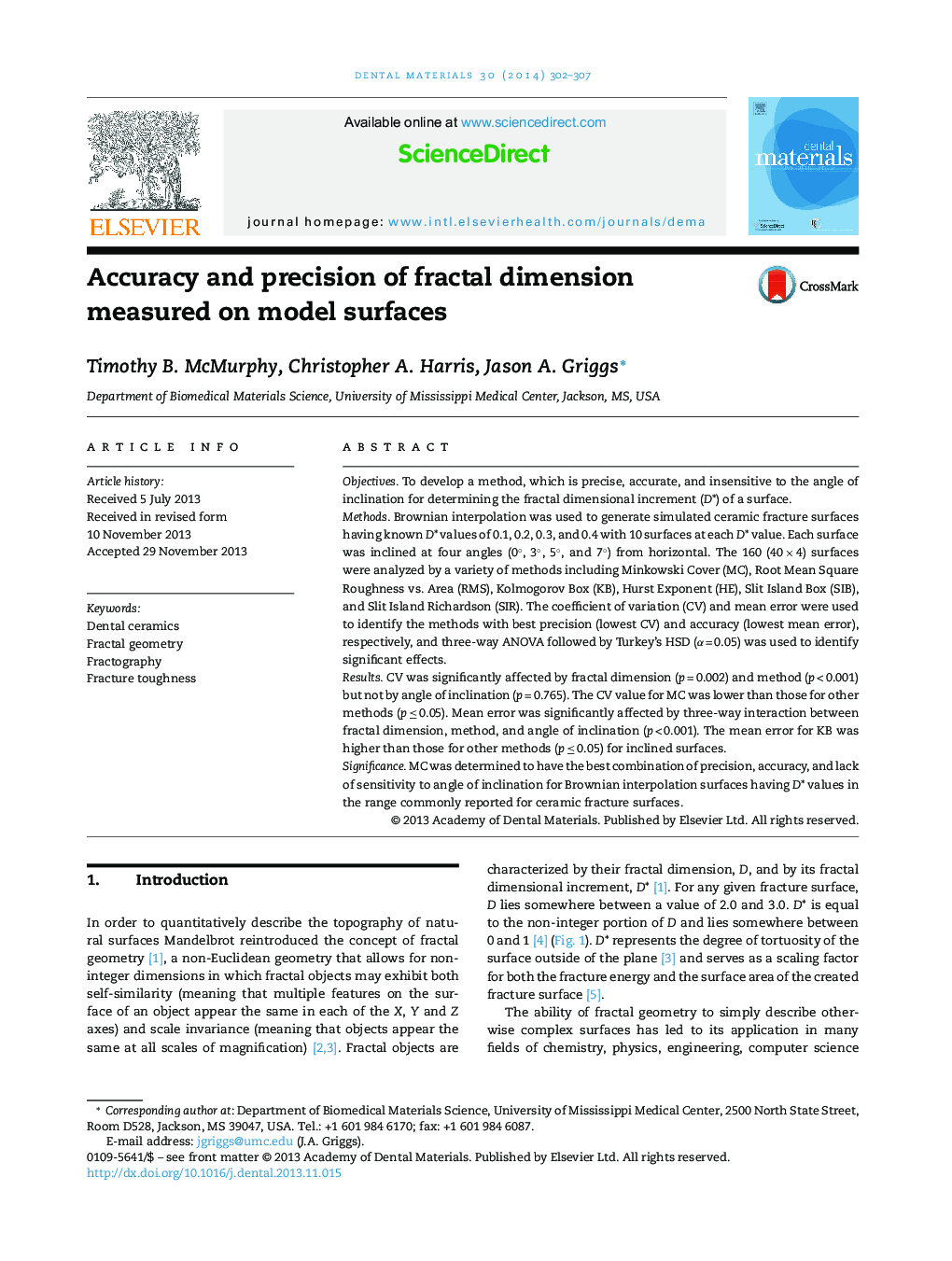 Accuracy and precision of fractal dimension measured on model surfaces