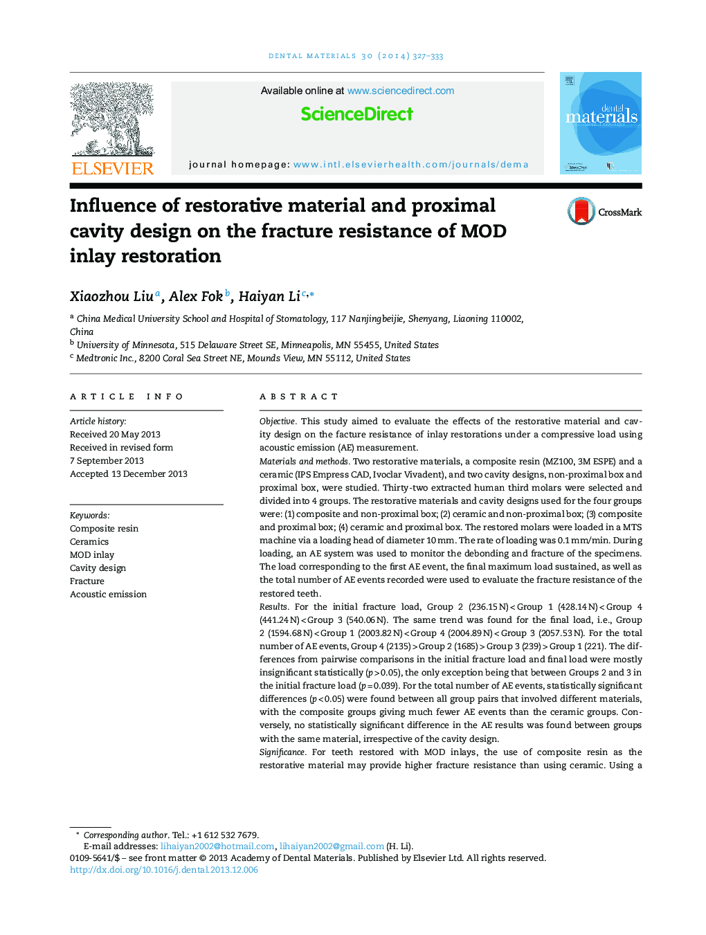 Influence of restorative material and proximal cavity design on the fracture resistance of MOD inlay restoration