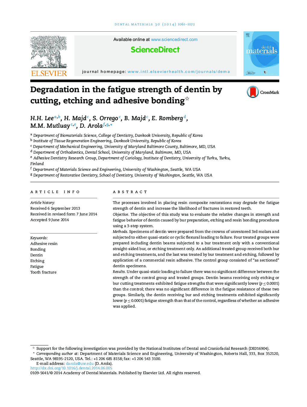 Degradation in the fatigue strength of dentin by cutting, etching and adhesive bonding 