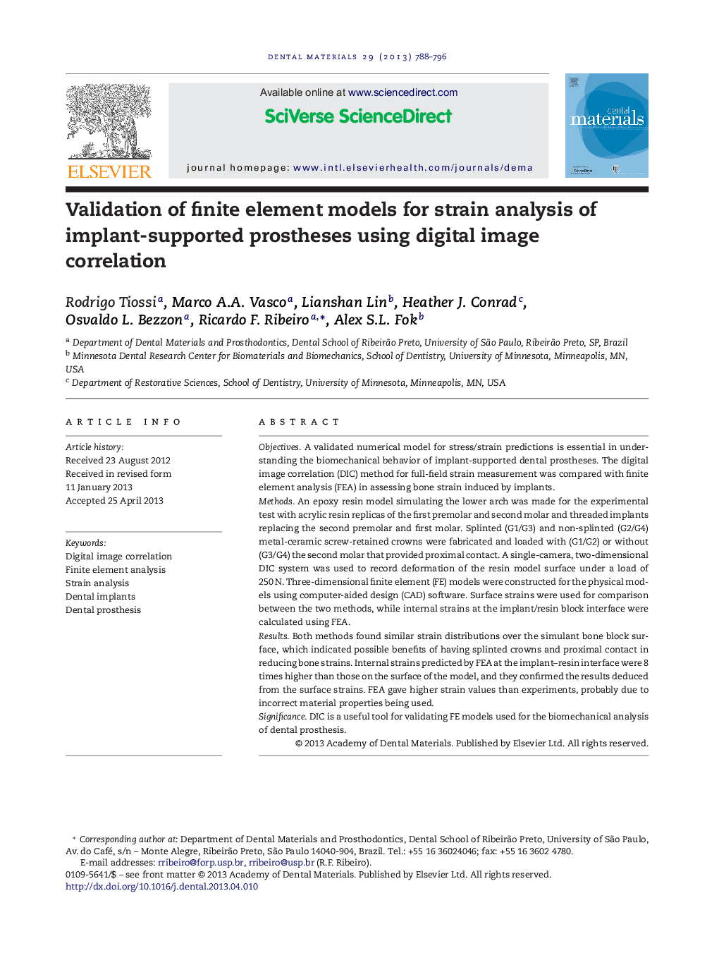 Validation of finite element models for strain analysis of implant-supported prostheses using digital image correlation