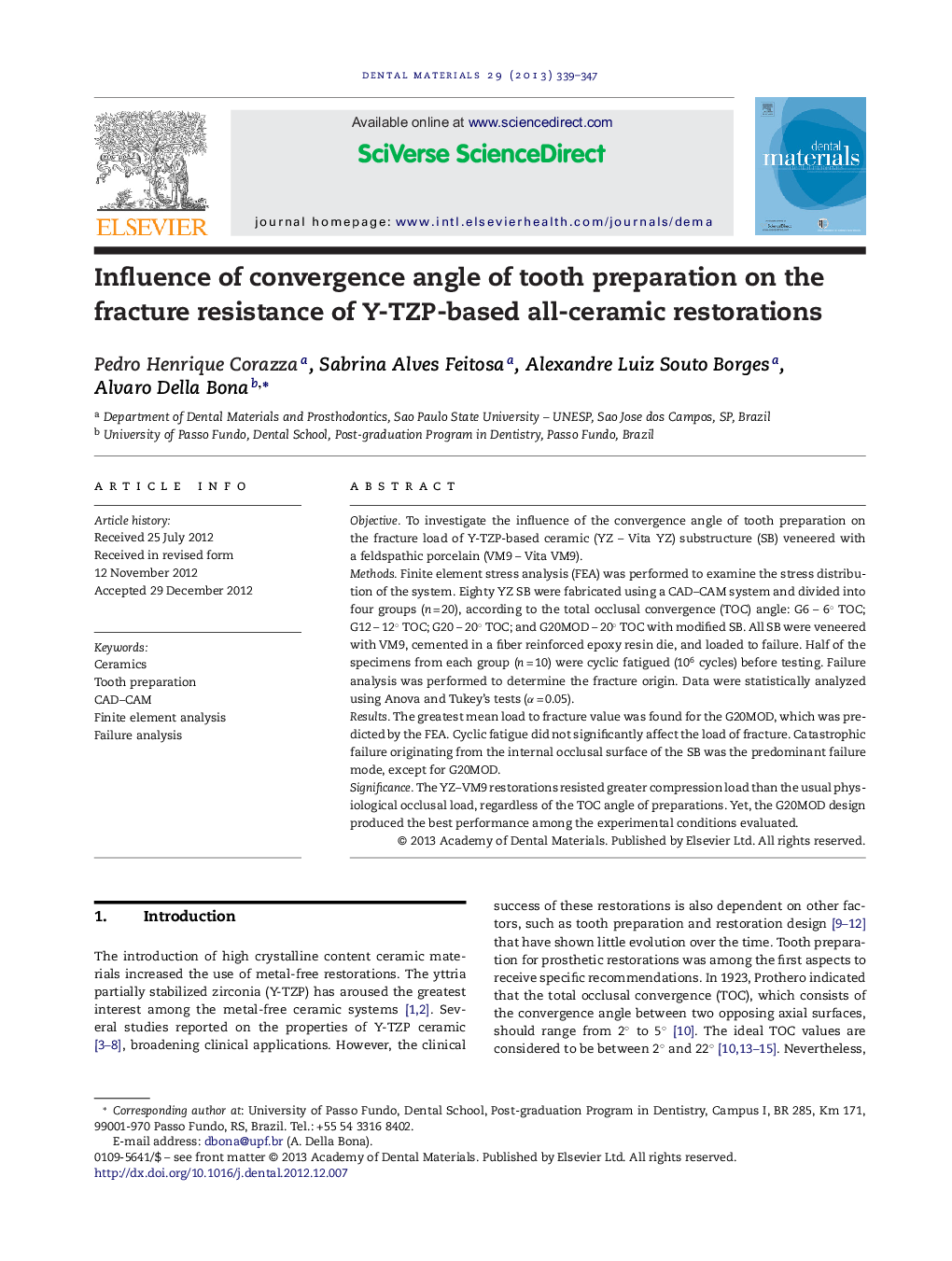 Influence of convergence angle of tooth preparation on the fracture resistance of Y-TZP-based all-ceramic restorations