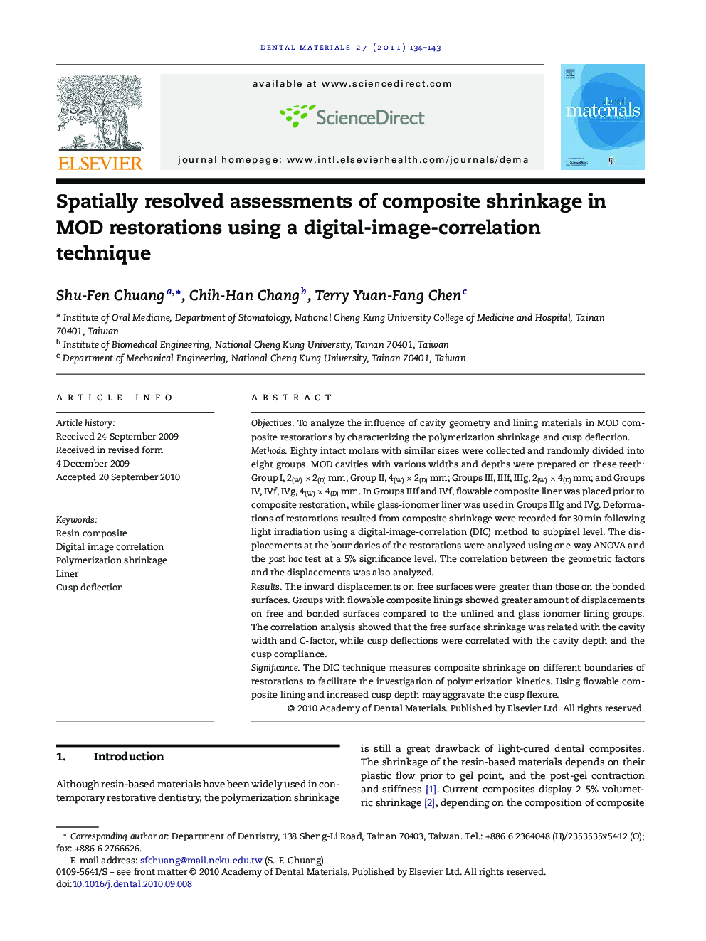 Spatially resolved assessments of composite shrinkage in MOD restorations using a digital-image-correlation technique