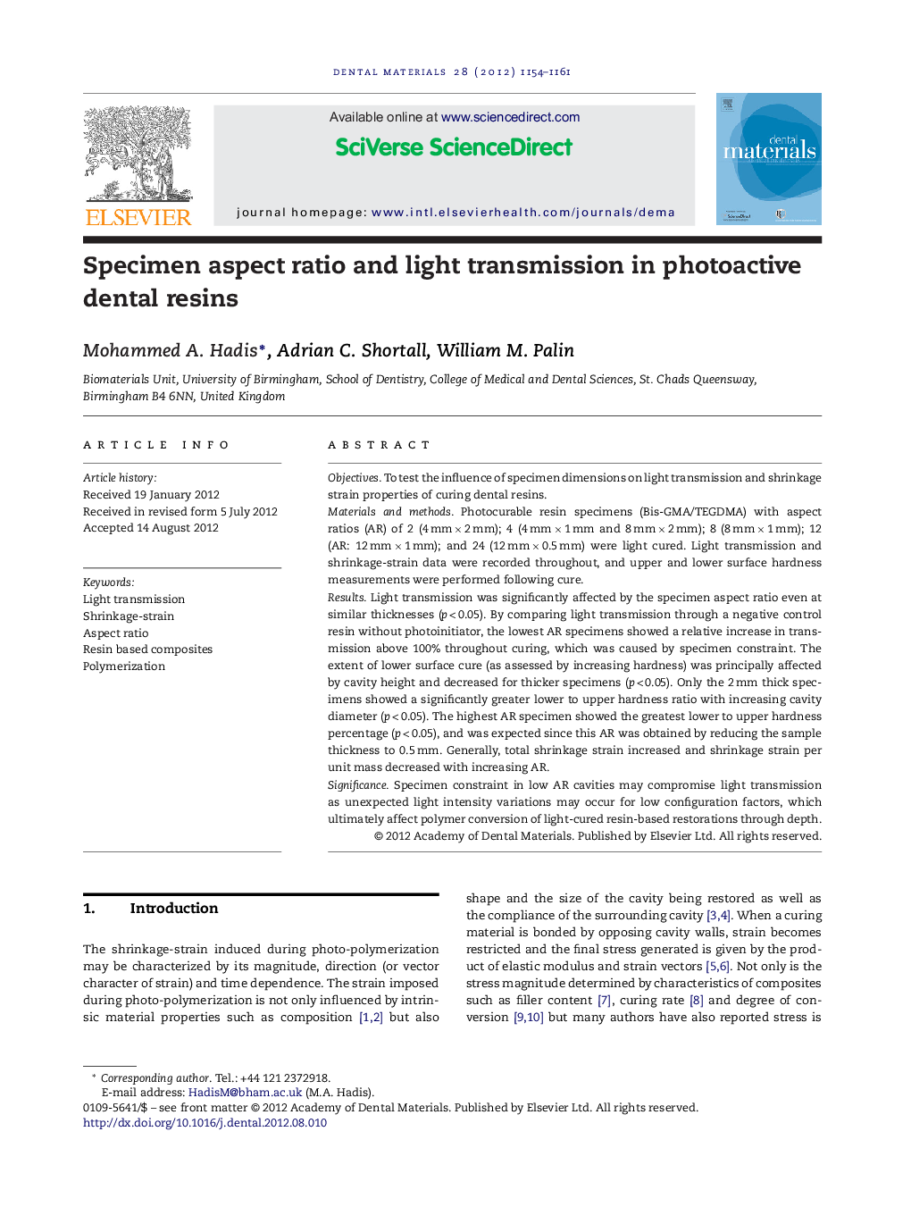 Specimen aspect ratio and light transmission in photoactive dental resins