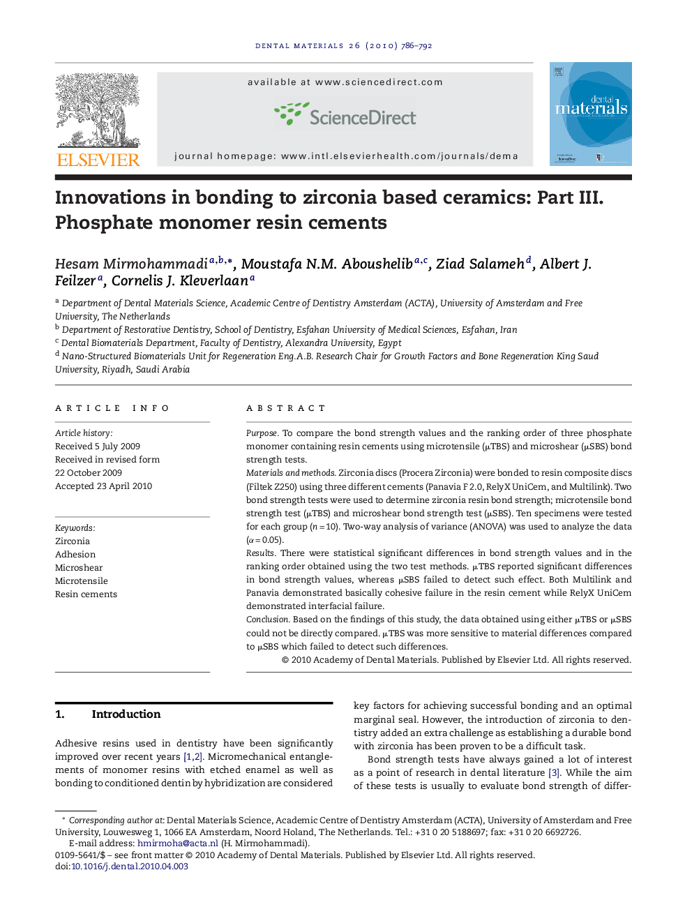 Innovations in bonding to zirconia based ceramics: Part III. Phosphate monomer resin cements