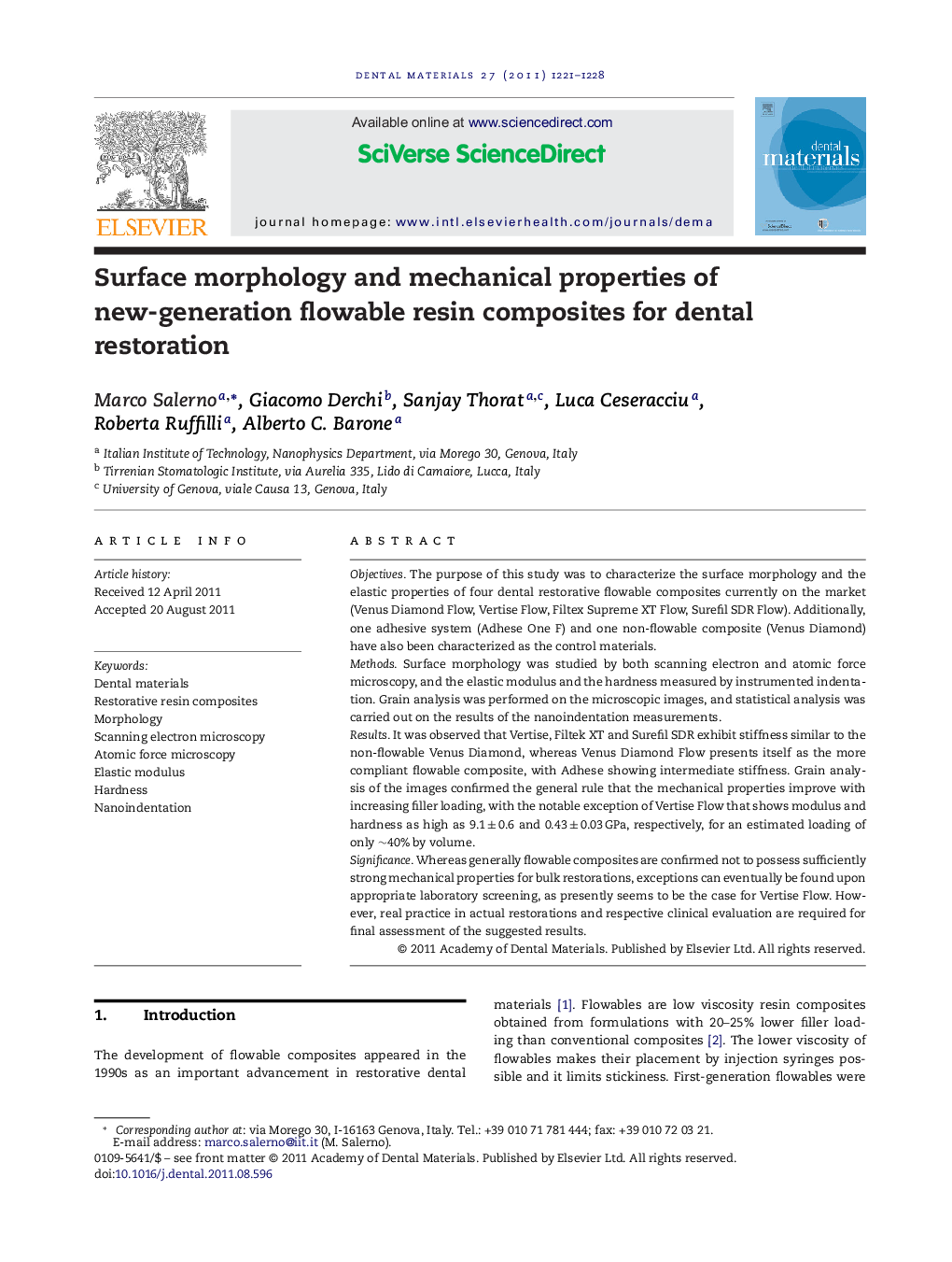 Surface morphology and mechanical properties of new-generation flowable resin composites for dental restoration