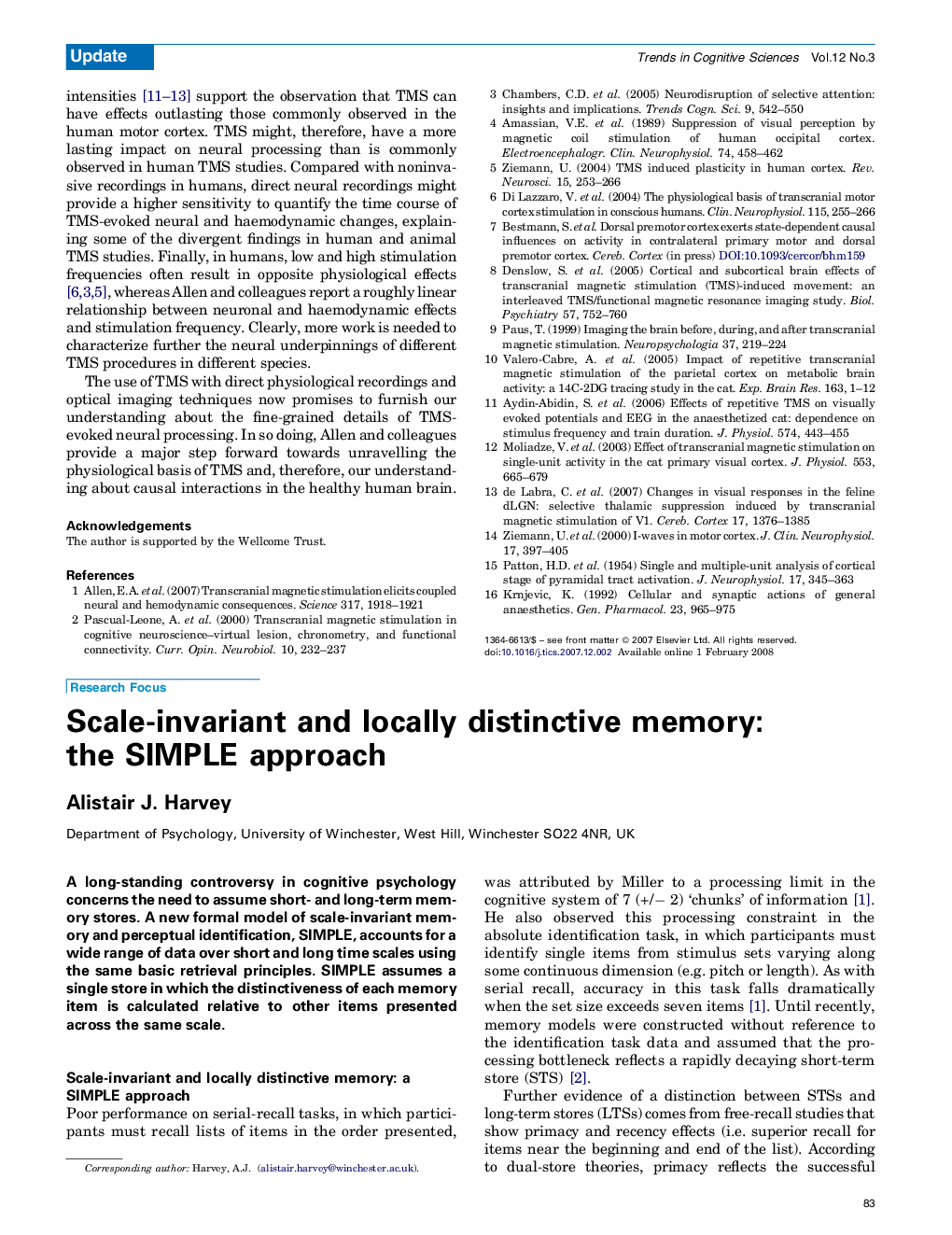 Scale-invariant and locally distinctive memory: the SIMPLE approach