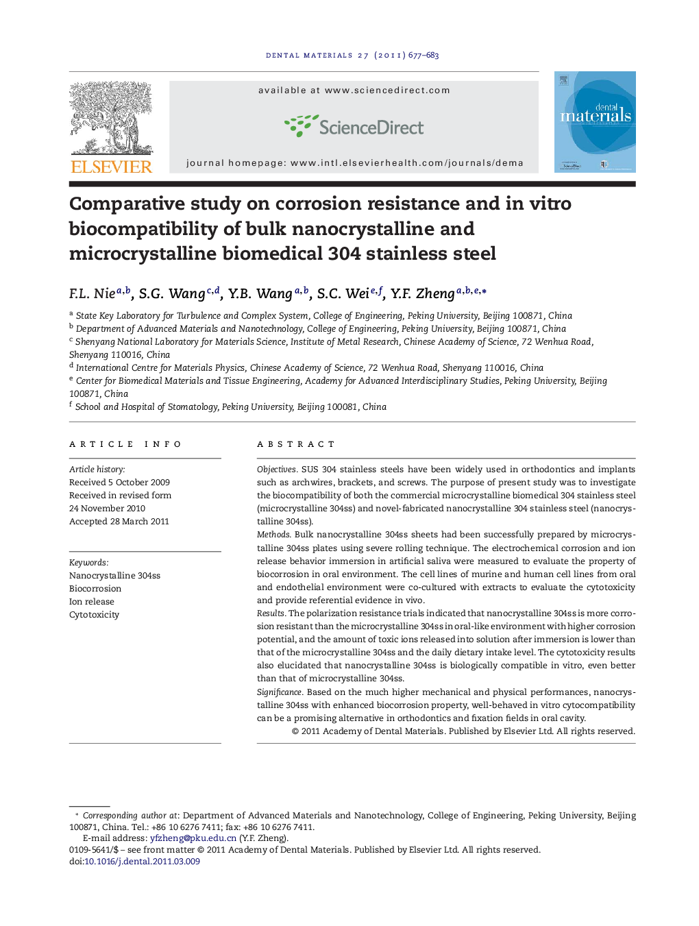 Comparative study on corrosion resistance and in vitro biocompatibility of bulk nanocrystalline and microcrystalline biomedical 304 stainless steel