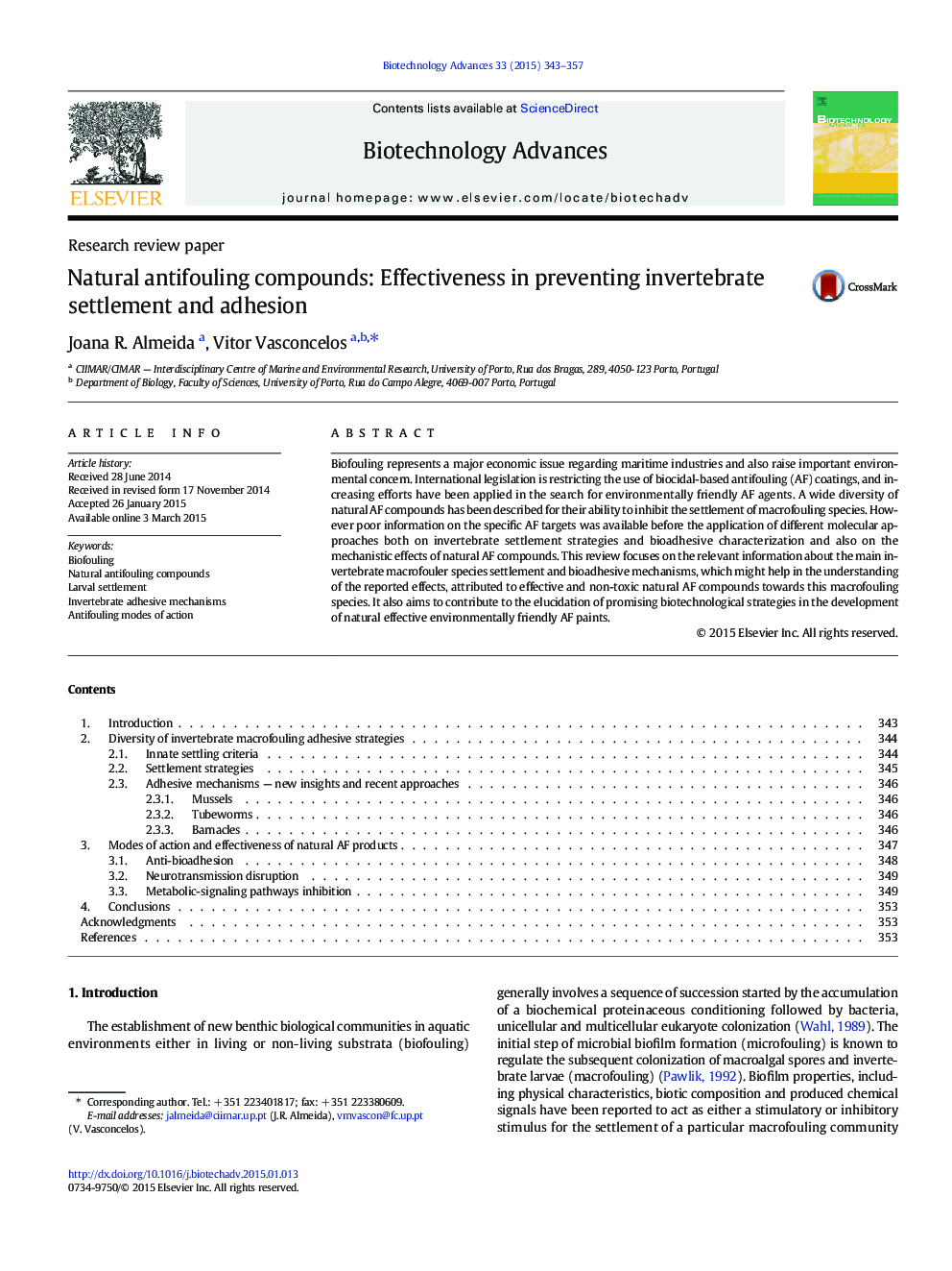 Natural antifouling compounds: Effectiveness in preventing invertebrate settlement and adhesion