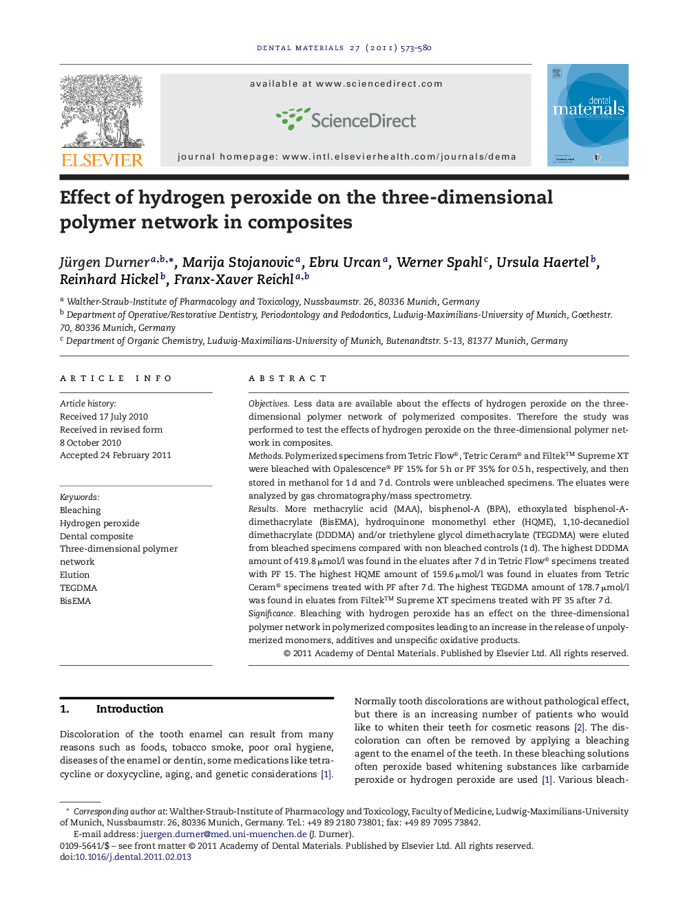 Effect of hydrogen peroxide on the three-dimensional polymer network in composites