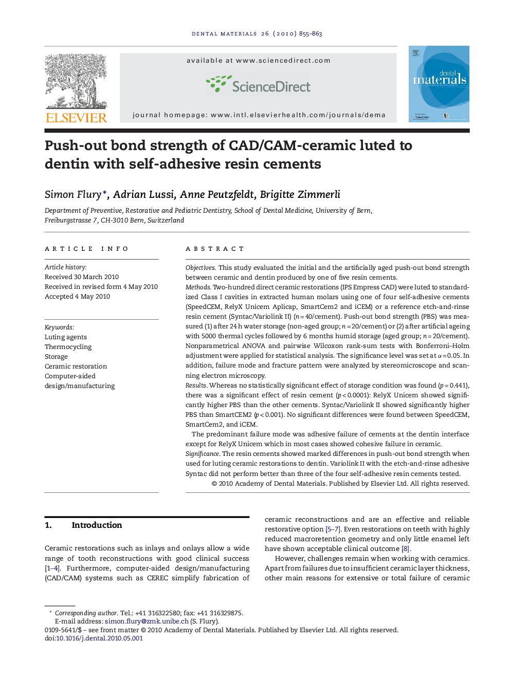 Push-out bond strength of CAD/CAM-ceramic luted to dentin with self-adhesive resin cements