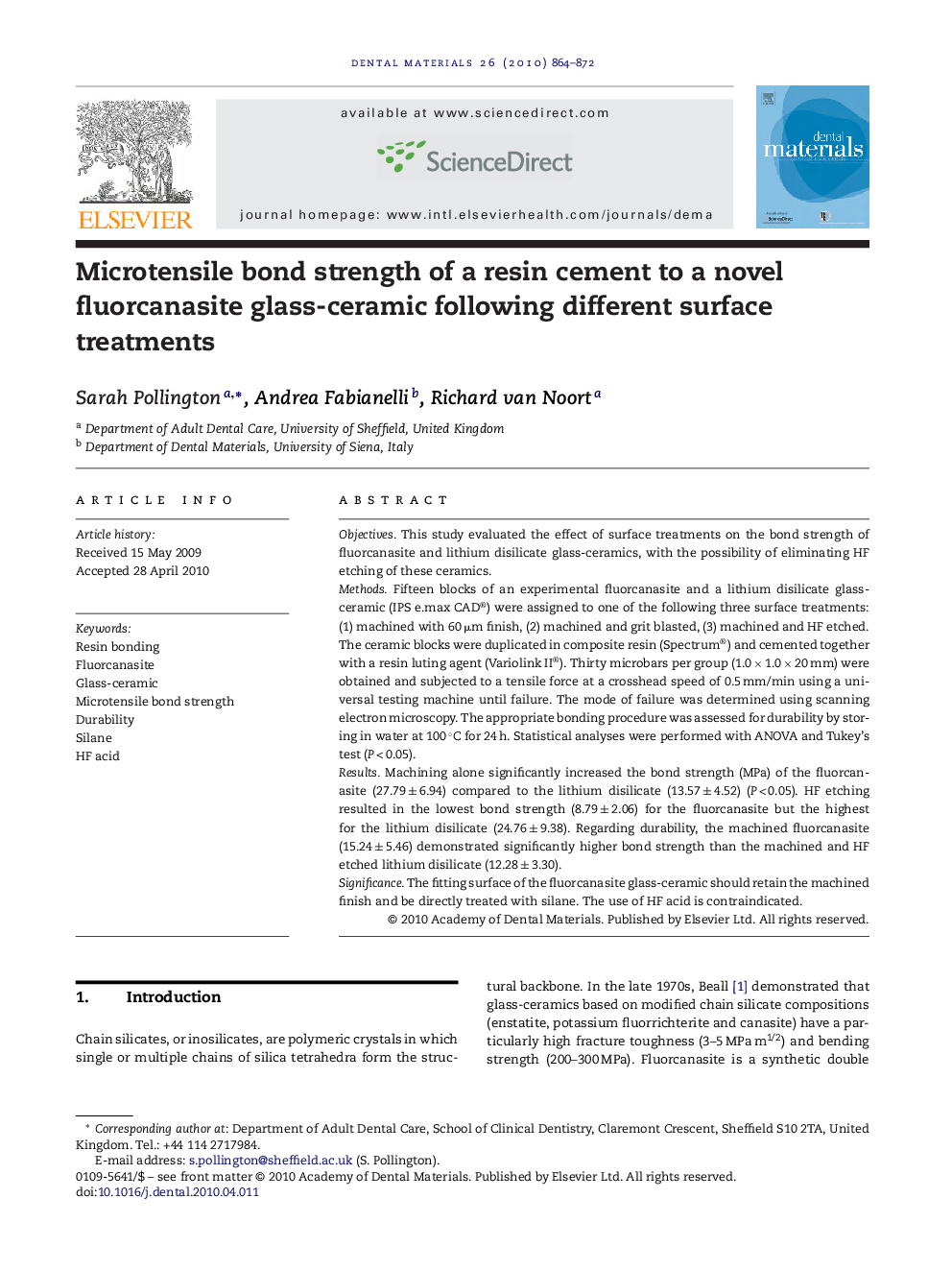 Microtensile bond strength of a resin cement to a novel fluorcanasite glass-ceramic following different surface treatments