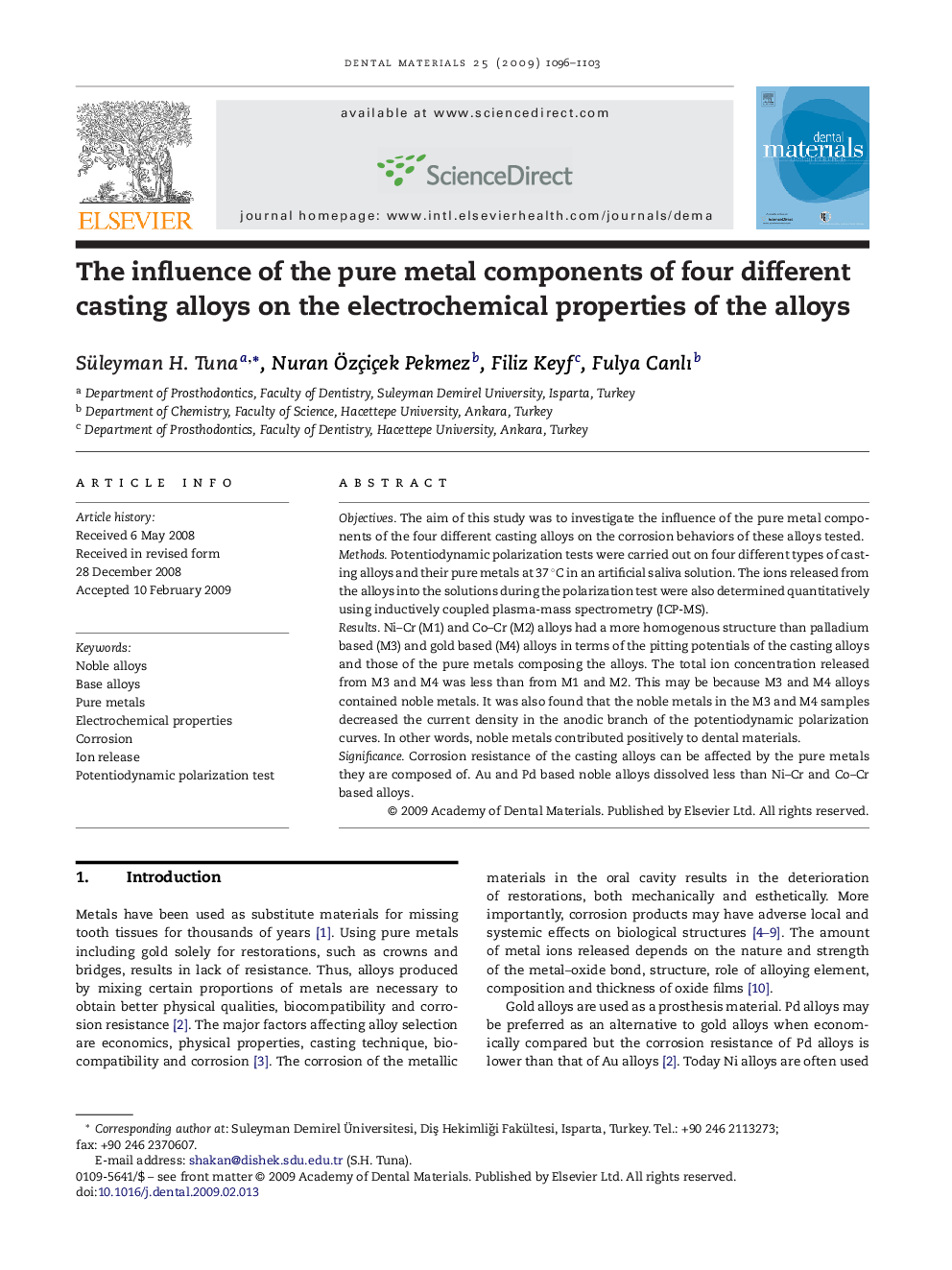 The influence of the pure metal components of four different casting alloys on the electrochemical properties of the alloys