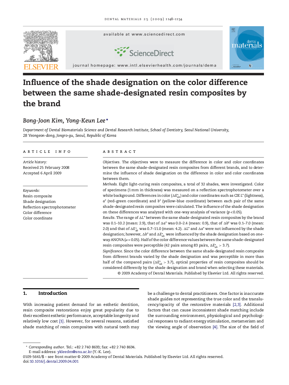 Influence of the shade designation on the color difference between the same shade-designated resin composites by the brand