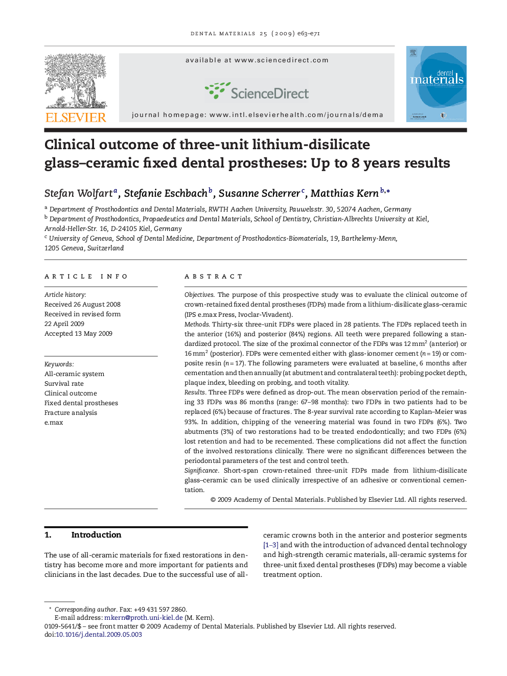 Clinical outcome of three-unit lithium-disilicate glass–ceramic fixed dental prostheses: Up to 8 years results