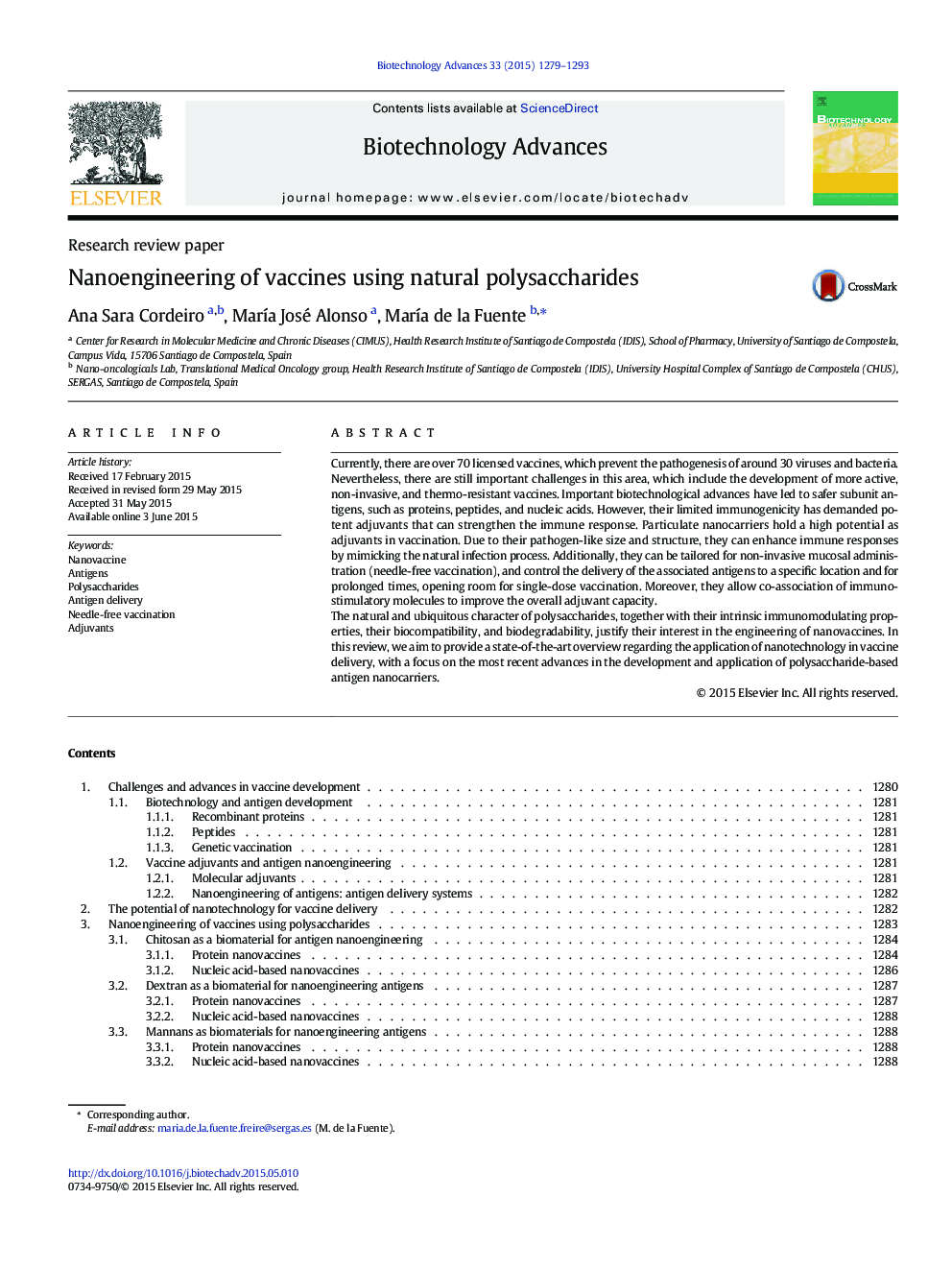 Nanoengineering of vaccines using natural polysaccharides