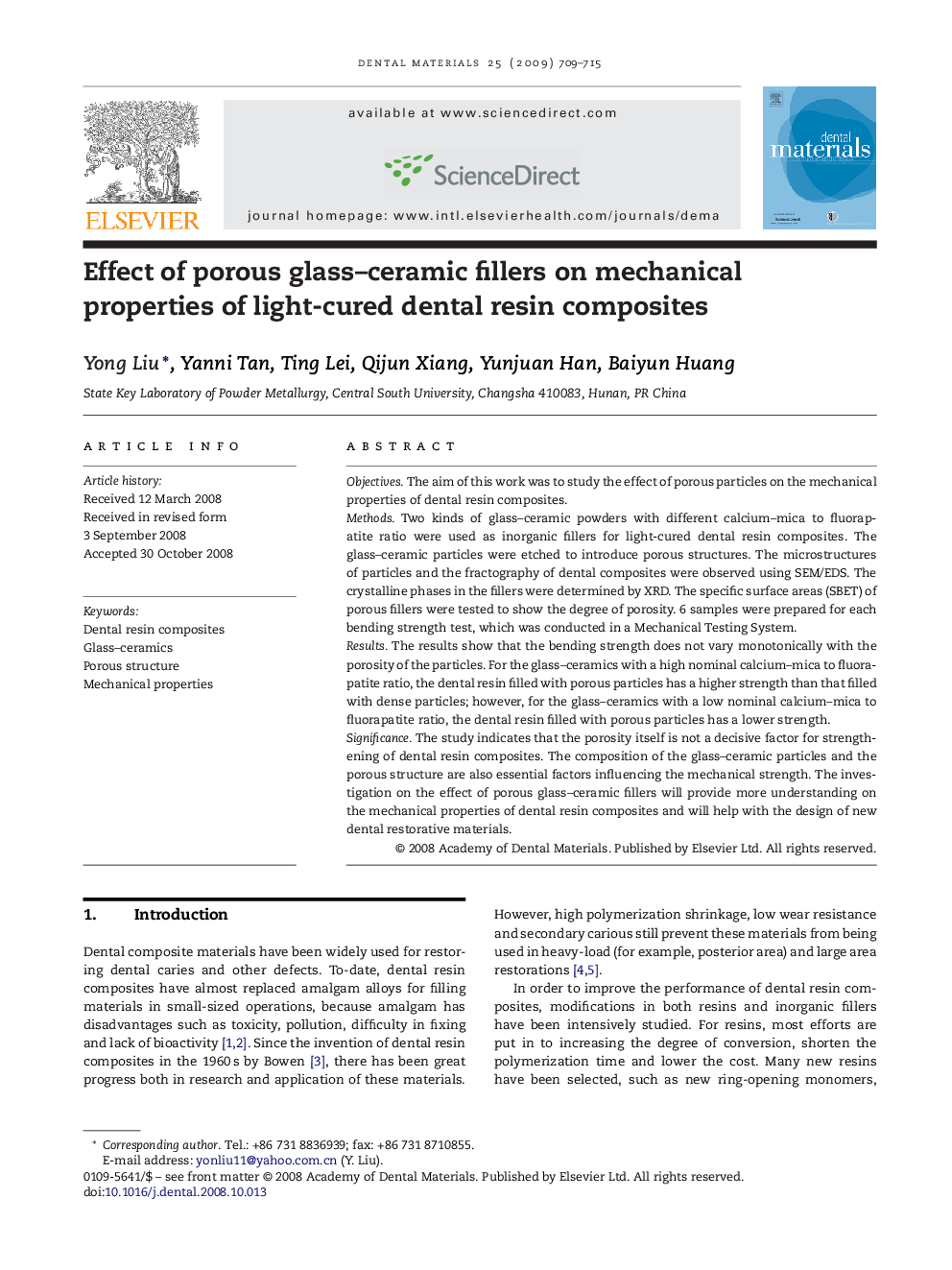 Effect of porous glass–ceramic fillers on mechanical properties of light-cured dental resin composites