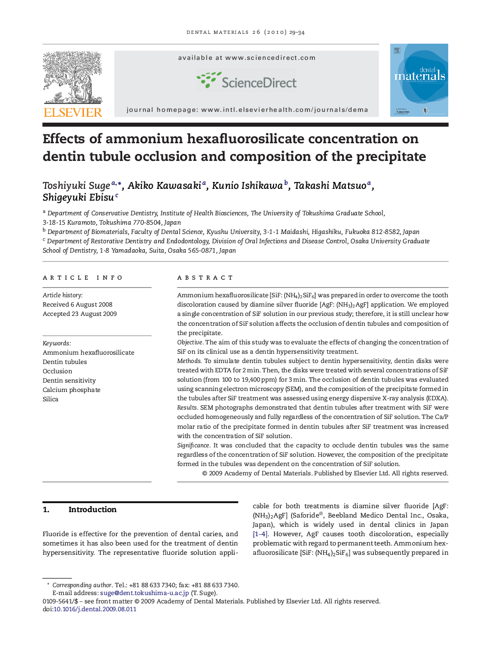 Effects of ammonium hexafluorosilicate concentration on dentin tubule occlusion and composition of the precipitate