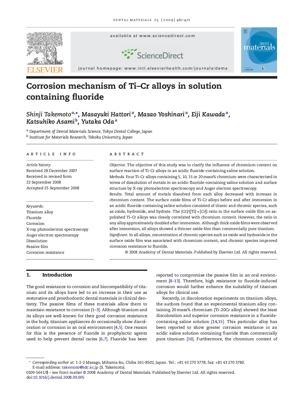 Corrosion mechanism of Ti–Cr alloys in solution containing fluoride