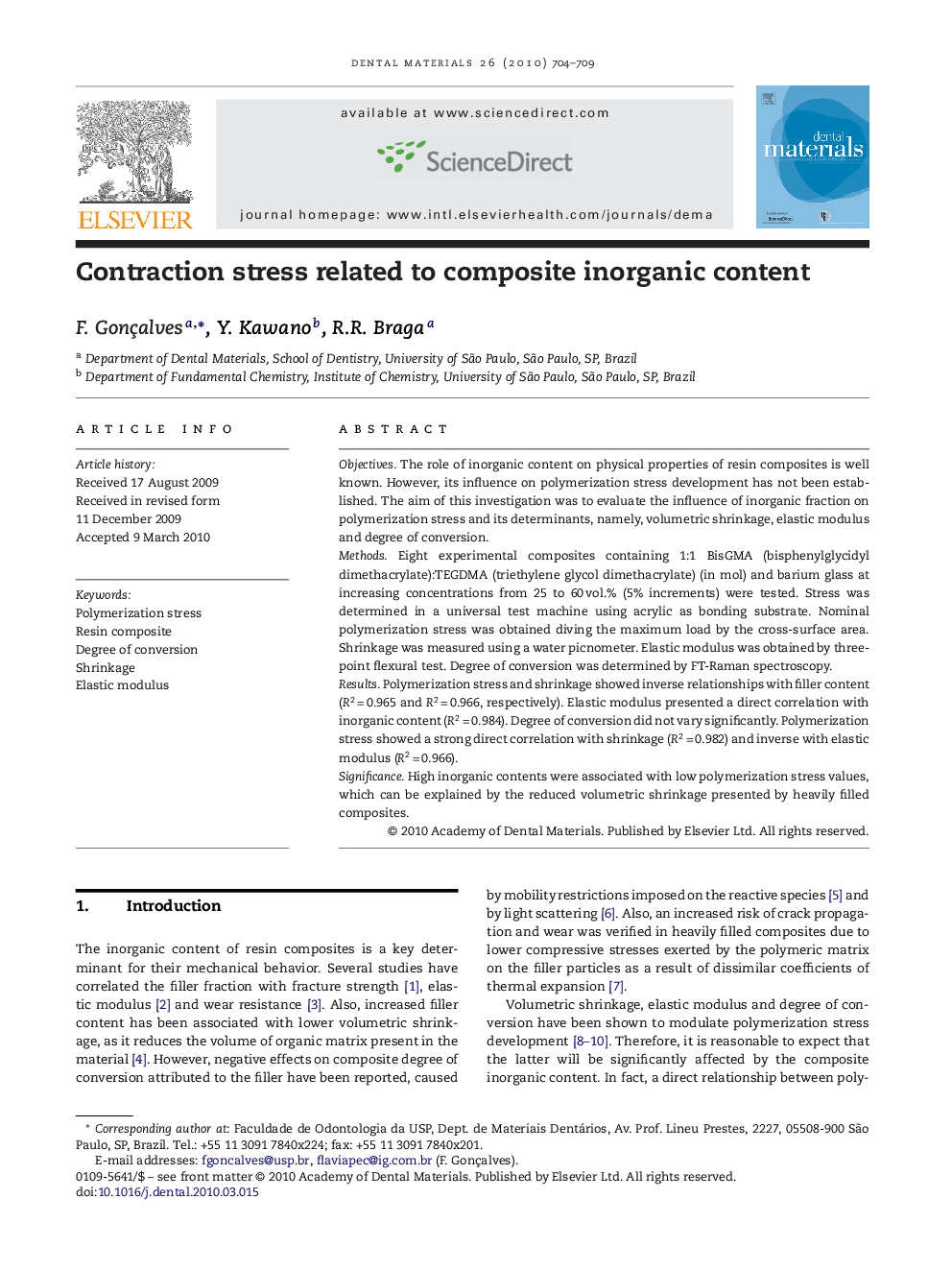 Contraction stress related to composite inorganic content