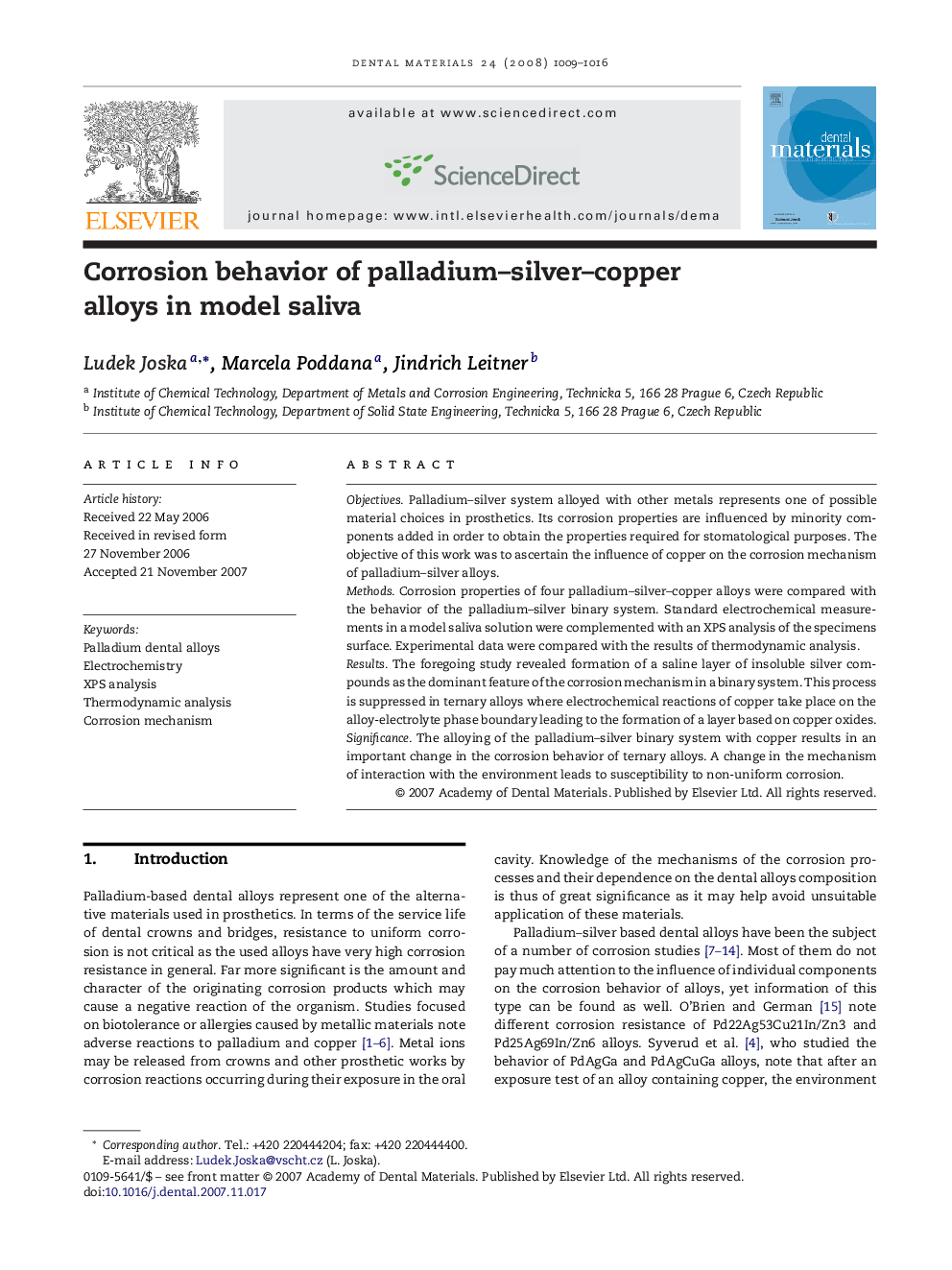 Corrosion behavior of palladium–silver–copper alloys in model saliva