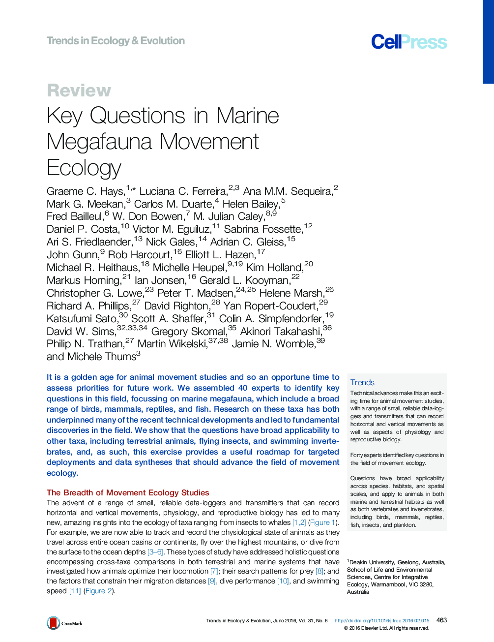 سوالات کلیدی در زمینه اکولوژی جنبش مگاجانداران دریایی