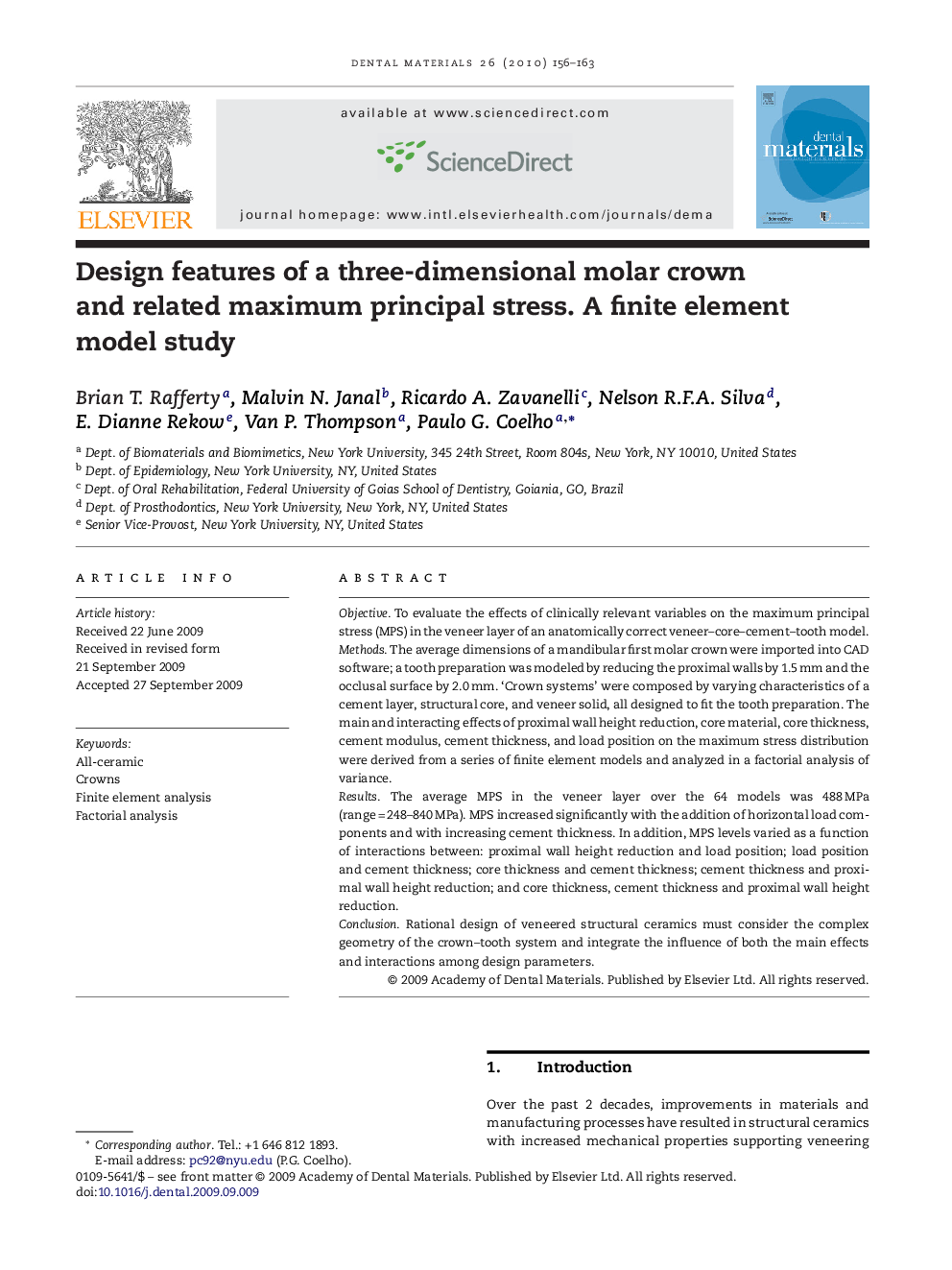 Design features of a three-dimensional molar crown and related maximum principal stress. A finite element model study