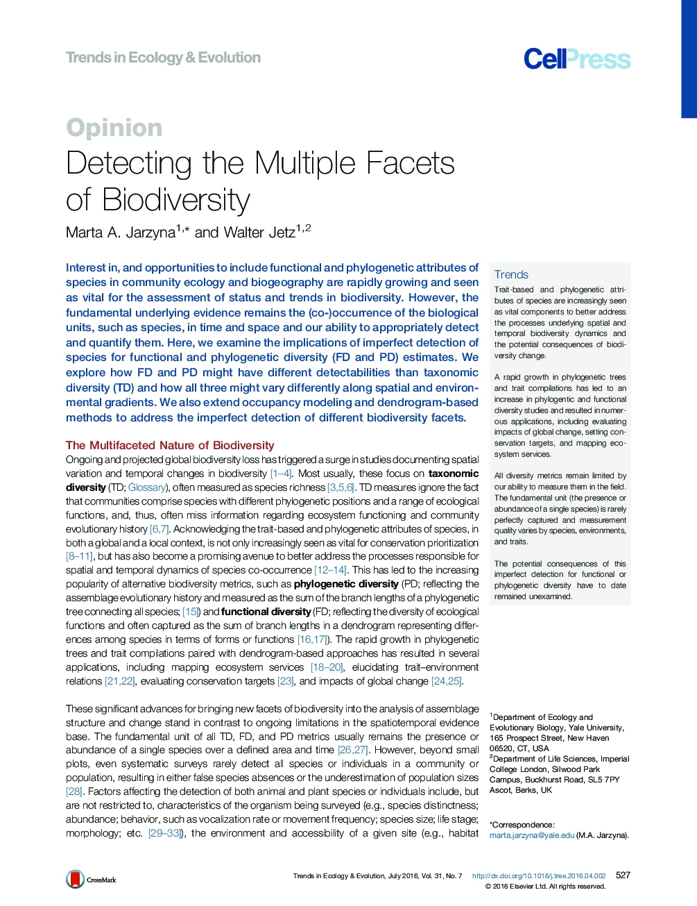Detecting the Multiple Facets of Biodiversity