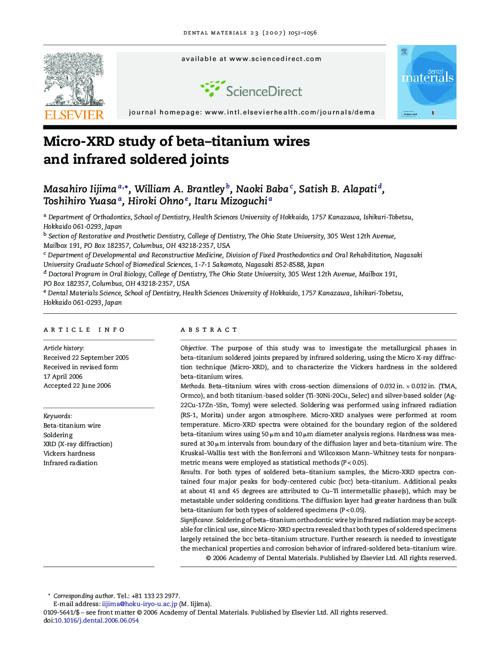 Micro-XRD study of beta–titanium wires and infrared soldered joints