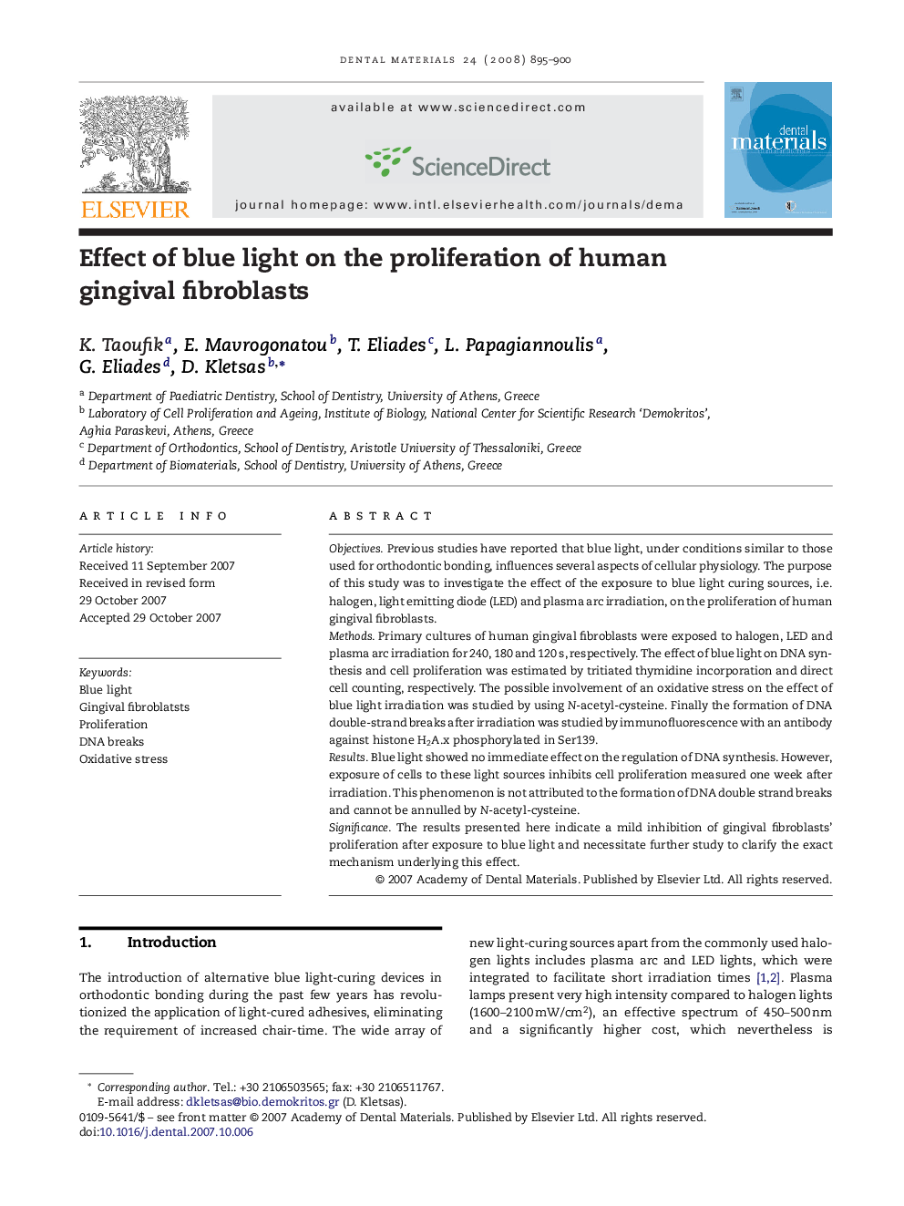 Effect of blue light on the proliferation of human gingival fibroblasts