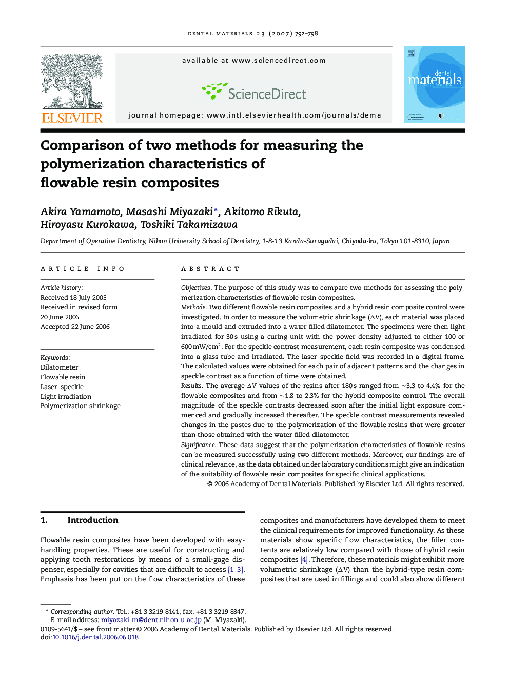 Comparison of two methods for measuring the polymerization characteristics of flowable resin composites