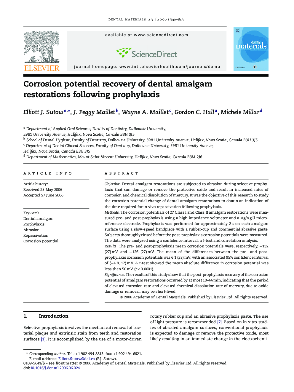 Corrosion potential recovery of dental amalgam restorations following prophylaxis