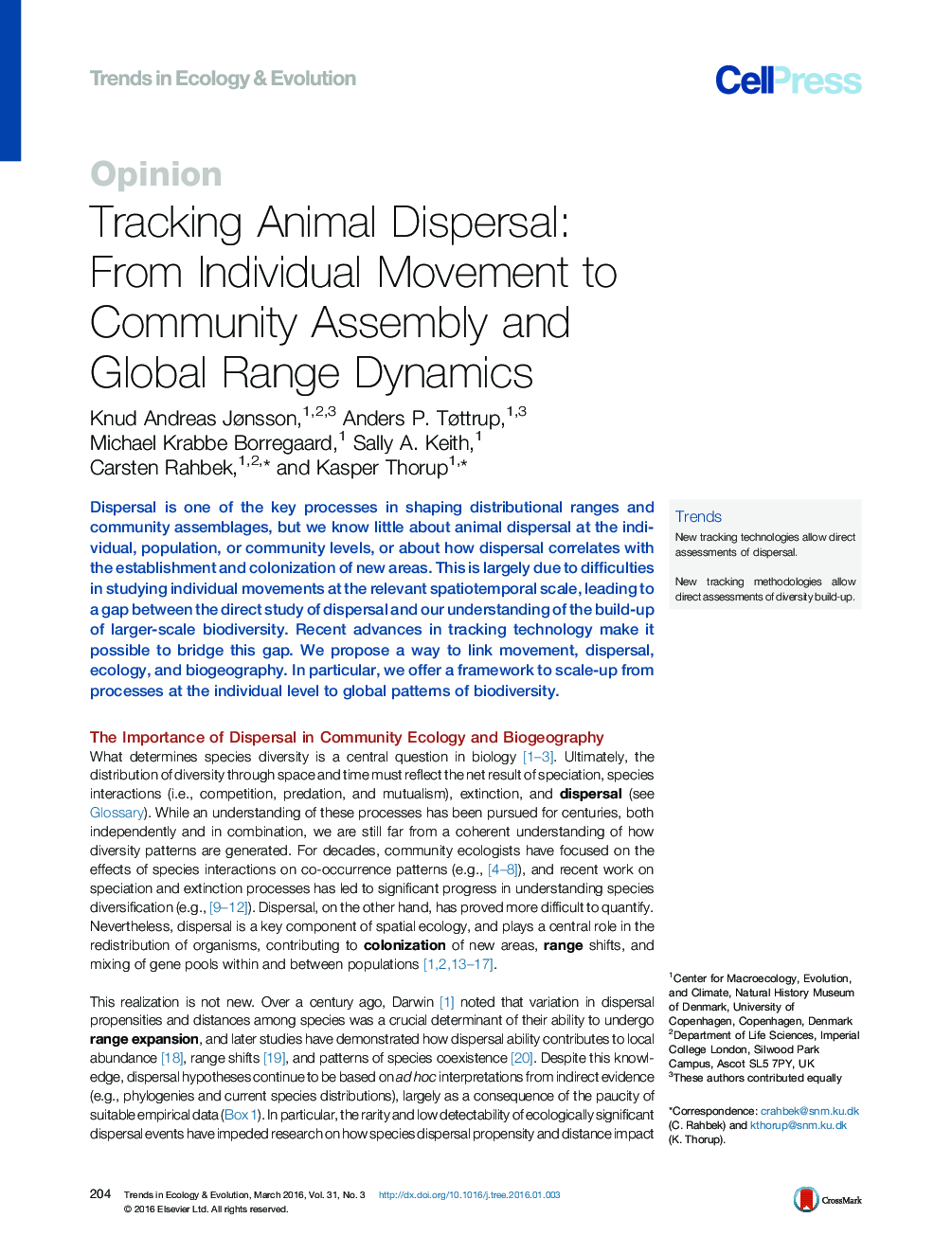 ردیابی پراکندگی حیوانات : از جنبش های فردی به مجمع جامعه و دینامیک محدوده جهانی 