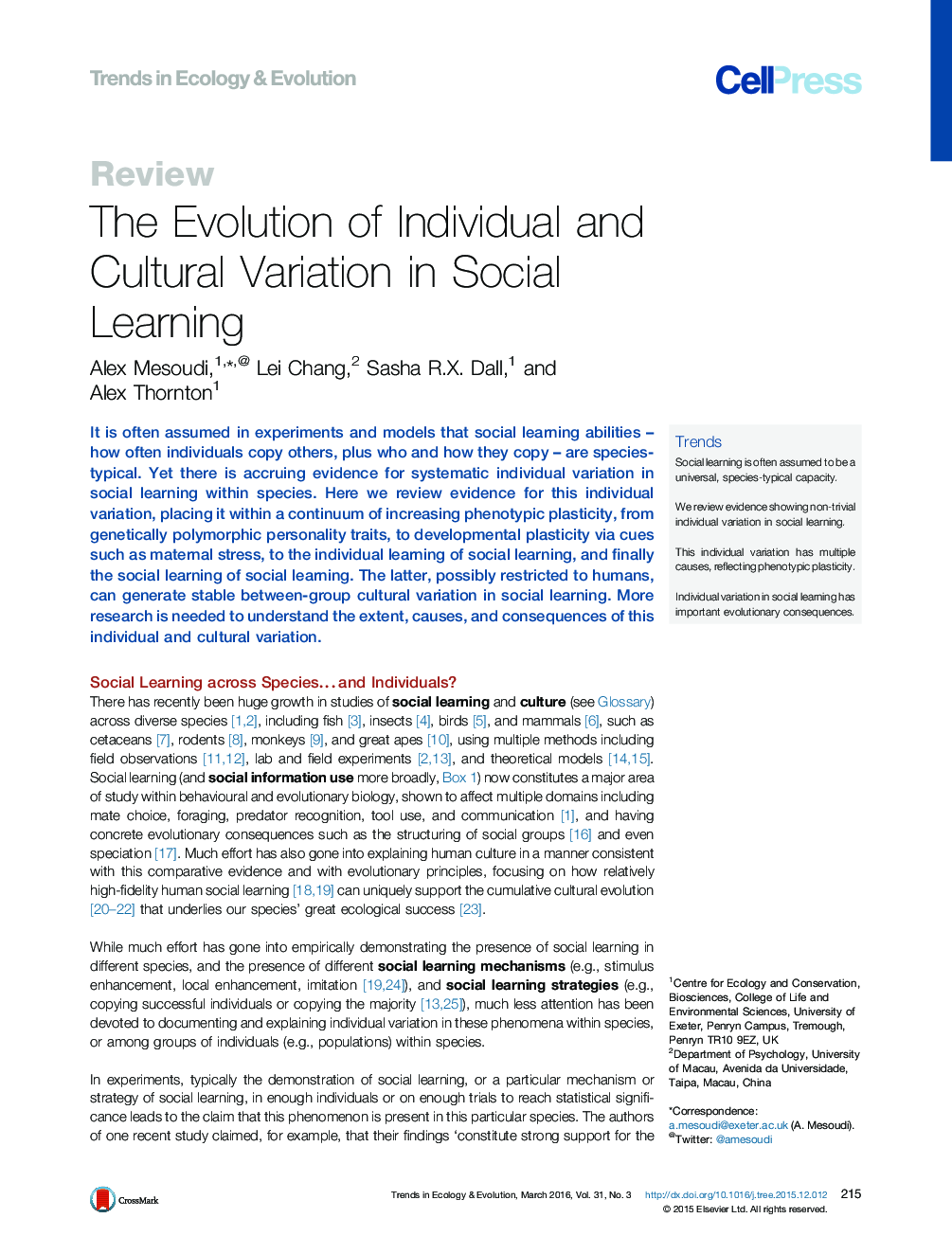 تکامل فردی و فرهنگی تنوع در یادگیری اجتماعی