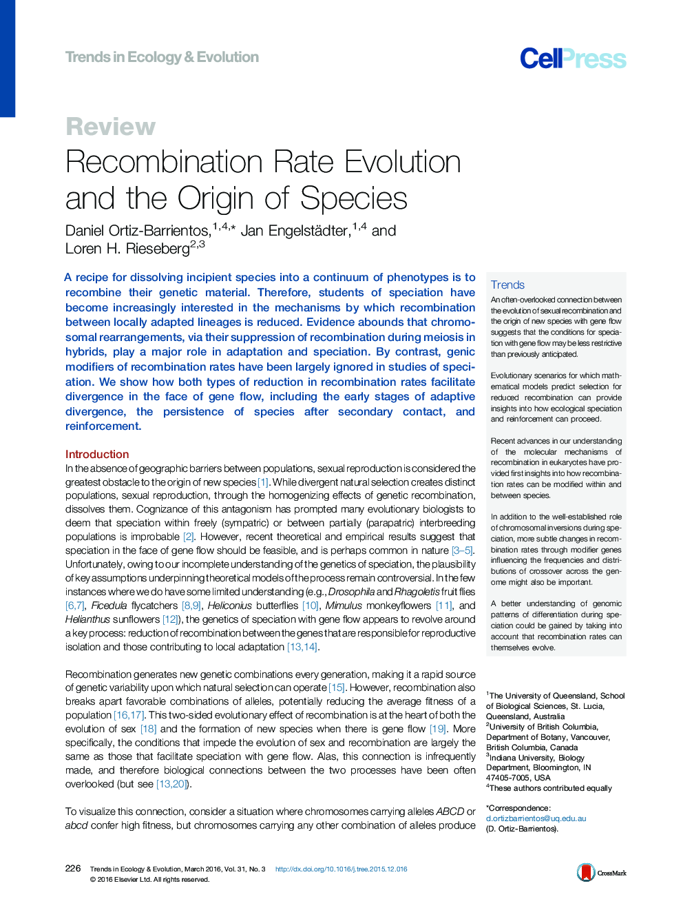 Recombination Rate Evolution and the Origin of Species