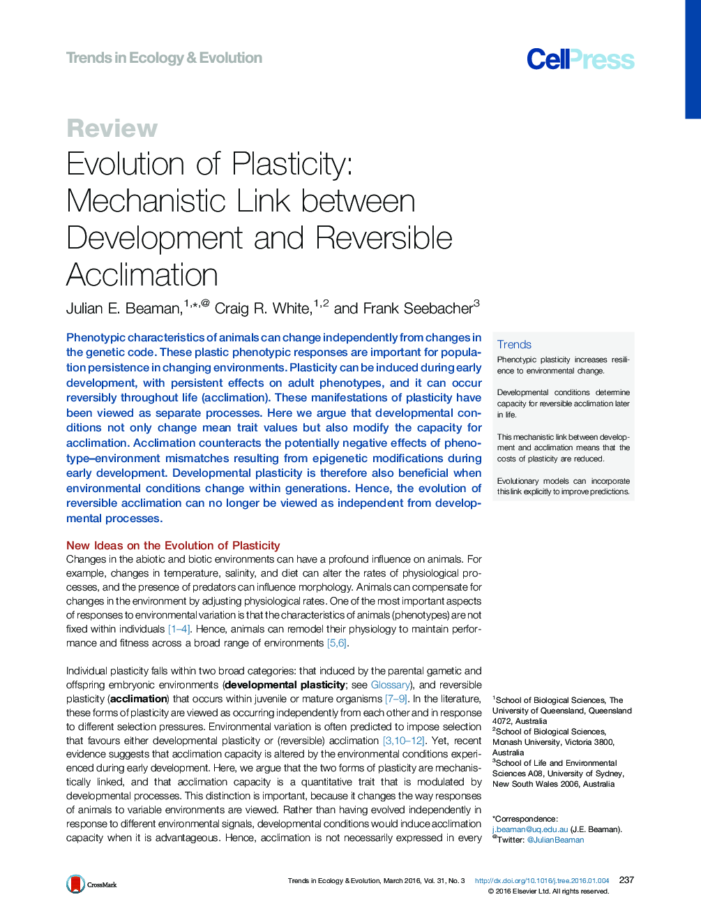 تکامل پلاستیسیته: لینک مکانیکی بین توسعه و خو کردنی