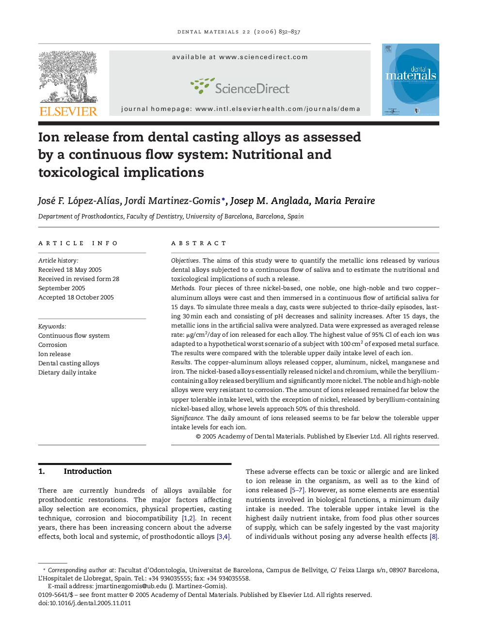 Ion release from dental casting alloys as assessed by a continuous flow system: Nutritional and toxicological implications