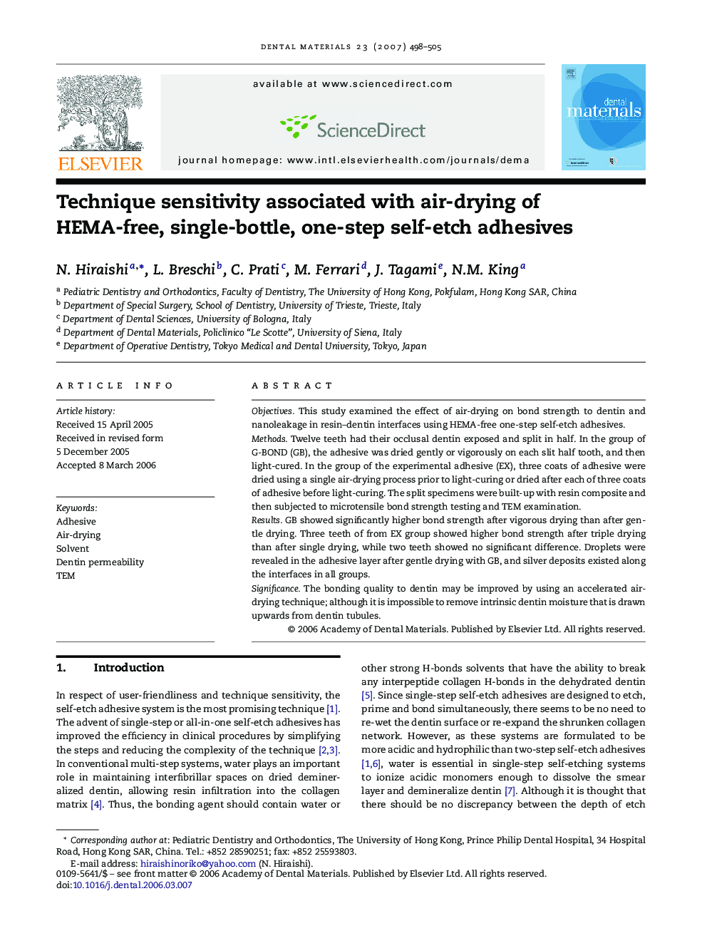 Technique sensitivity associated with air-drying of HEMA-free, single-bottle, one-step self-etch adhesives