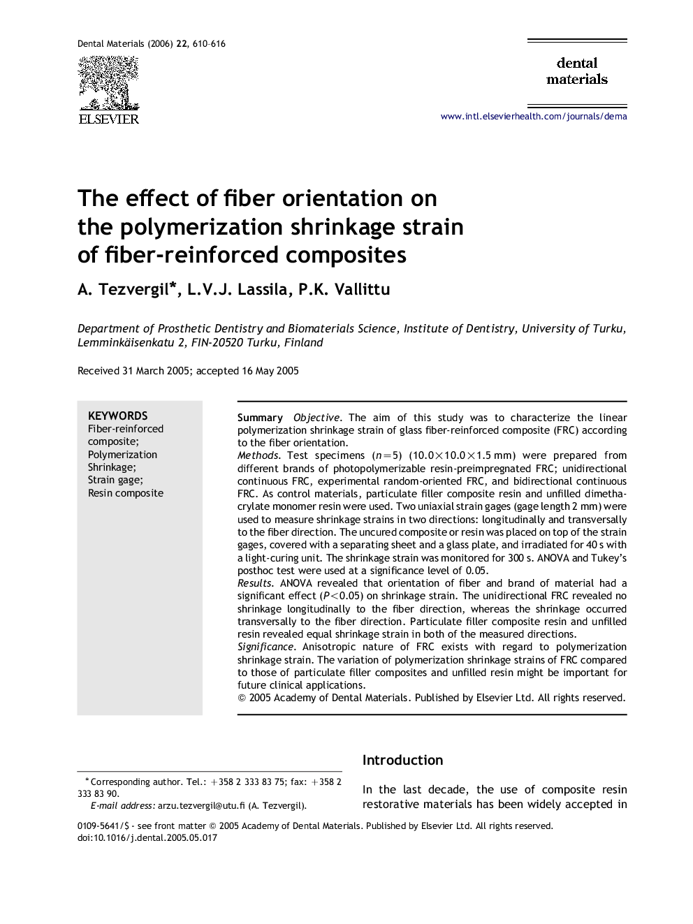 The effect of fiber orientation on the polymerization shrinkage strain of fiber-reinforced composites