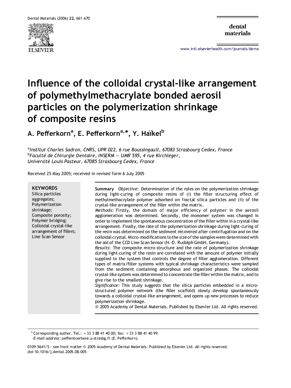 Influence of the colloidal crystal-like arrangement of polymethylmethacrylate bonded aerosil particles on the polymerization shrinkage of composite resins